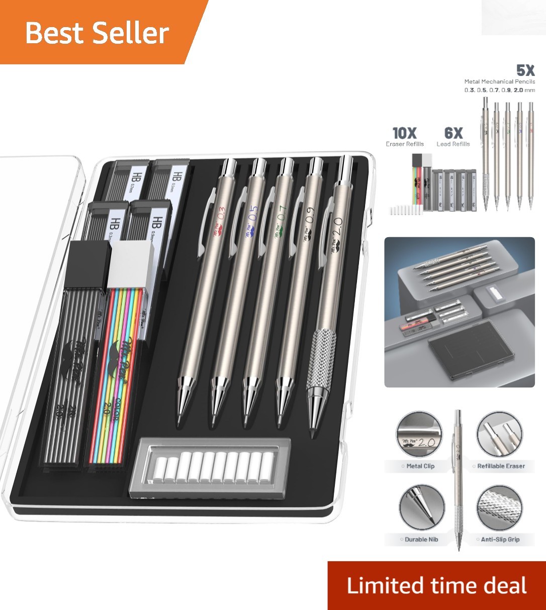 Sleek & Stylish Metal Mechanical Pencils Set – Ideal for Drafting & Sketching