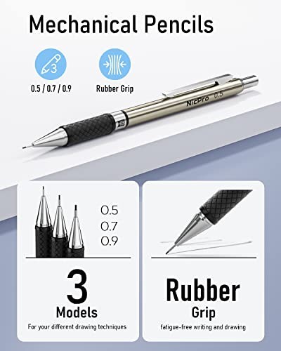 Mechanical Pencil Set 6 PCS Metal Drafting Pencils 0.5mm 0.7mm 0.9mm 2mm with