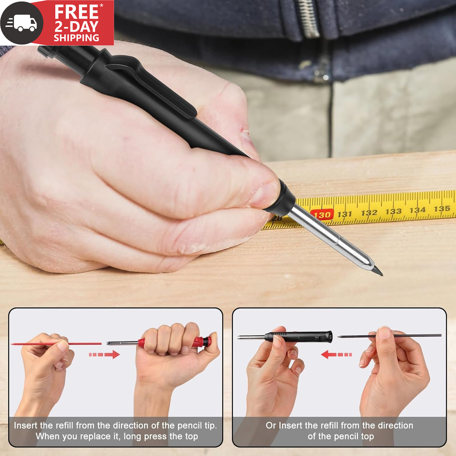 2 Pack Carpenter Pencils Mechanical Pencils with 12 Refills, Construction Pencil
