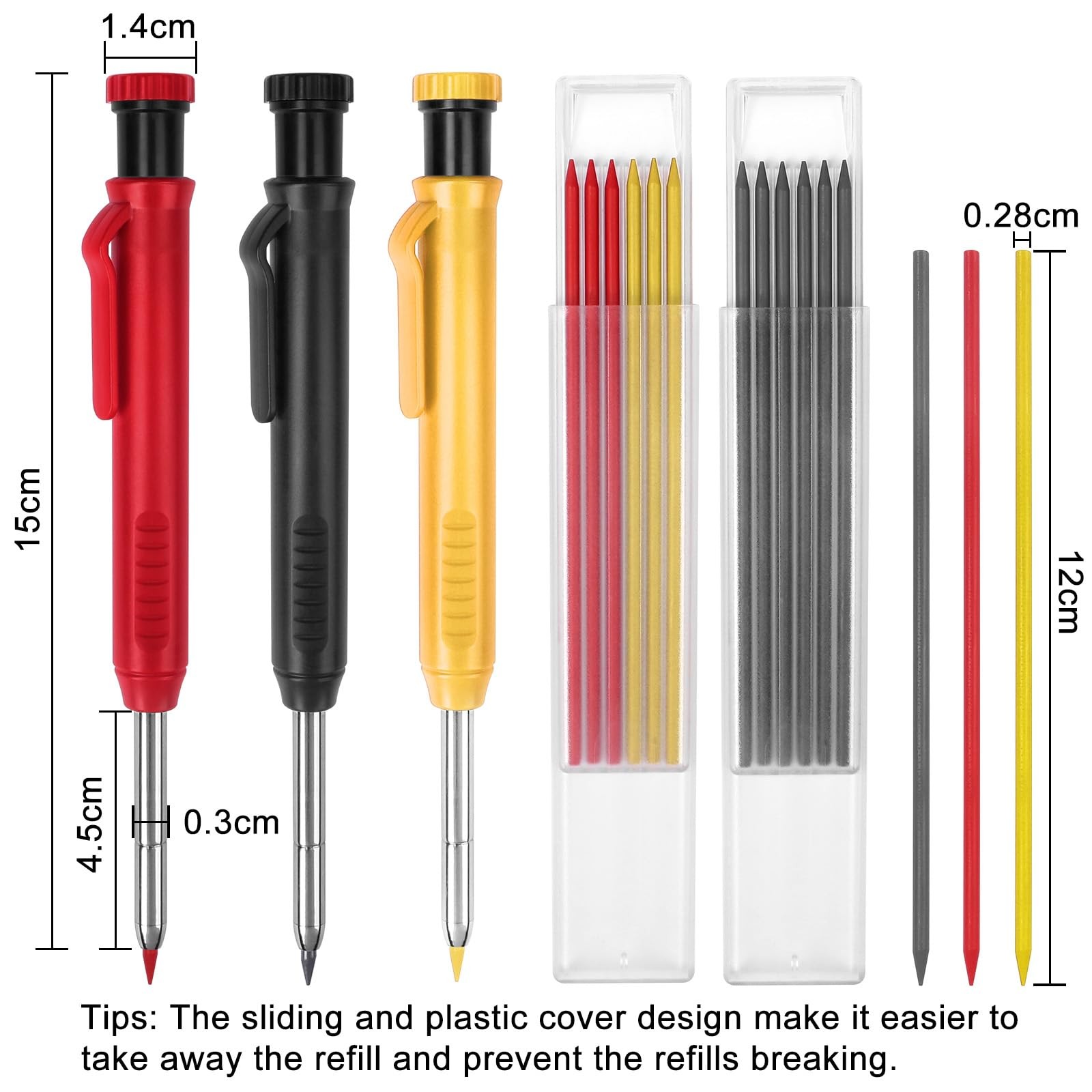3 Pack Carpenter Pencils Mechanical Pencils with 36 Refills, Construction Pen…