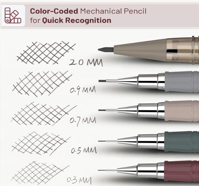 Mr. Pen- Art Mechanical Pencil Set, 5 Sizes (0.3, 0.5, 0.7, 0.9, 2.0mm) | 5 HB L