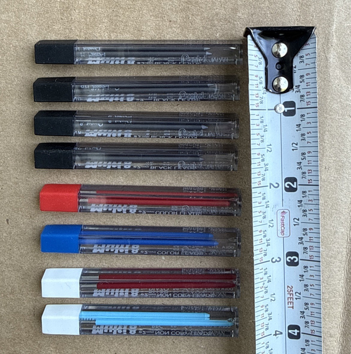 Pentel Multi8 2mm Color Leads 2x58mm LOT of 8 Tubes Refill Black Red Blue