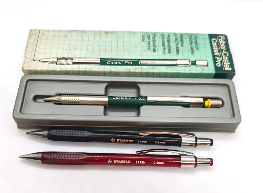 3pc Vintage Mechanical Pencil Lot Faber-Castell Castell Pro & STABILO 3135N NOS