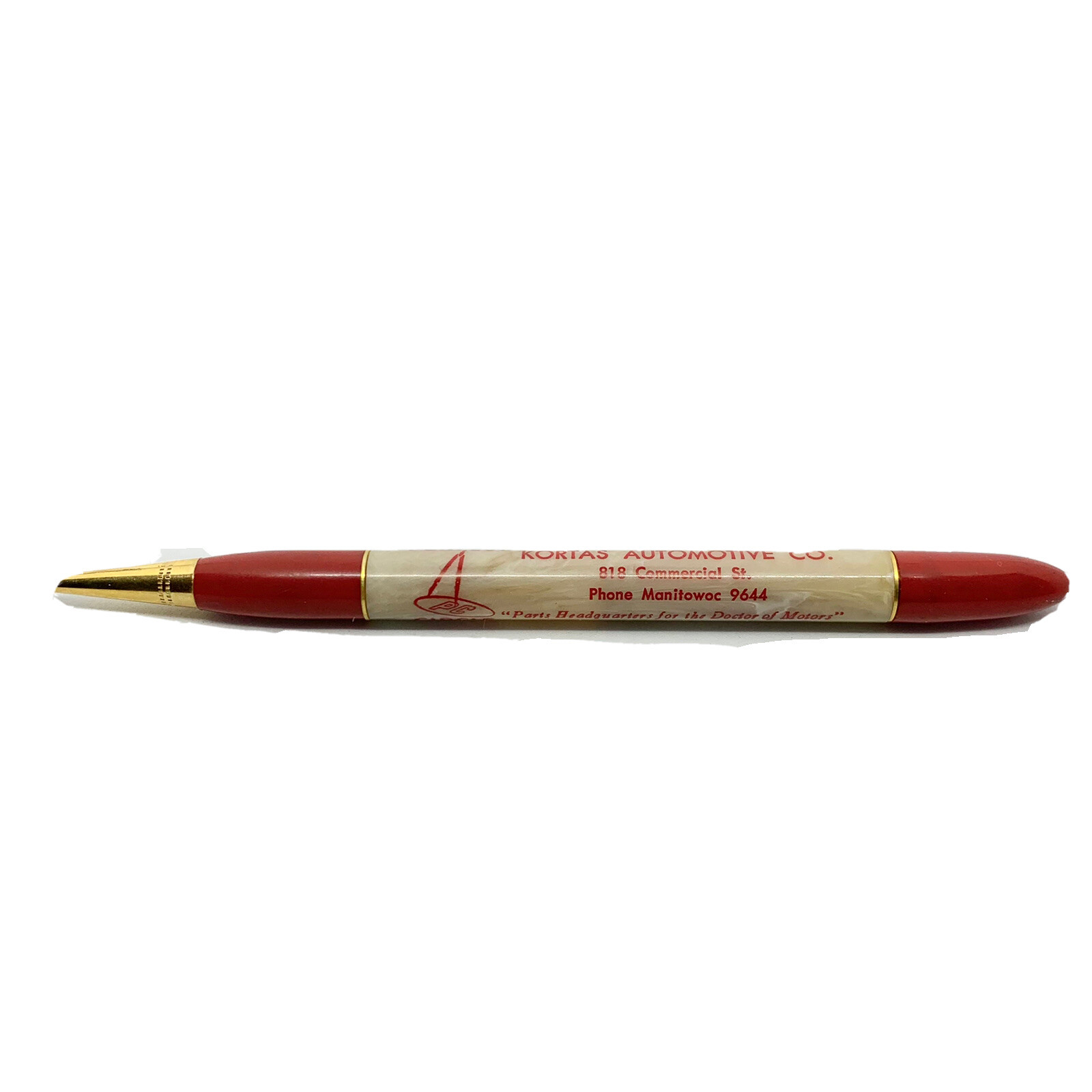 Vintage Redipoint Mechanical Pencil Auto Advertising White Marbled Bakelite Red