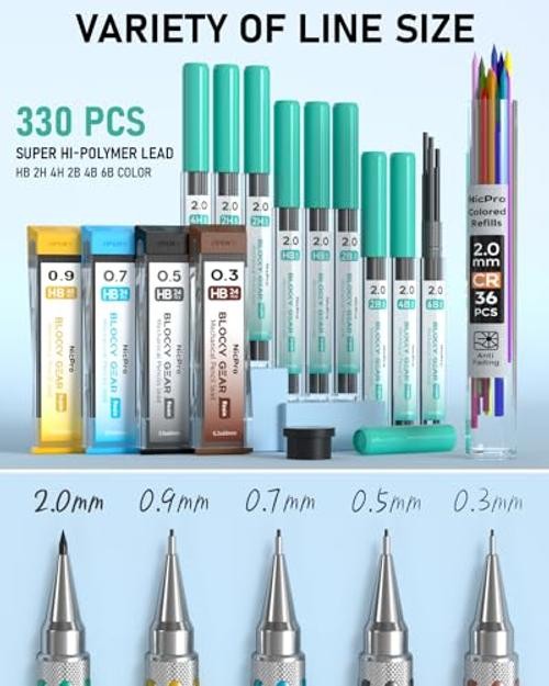 Blocky Gear Metal Mechanical Pencil Set in Leather 5 PACK with Leather Bag
