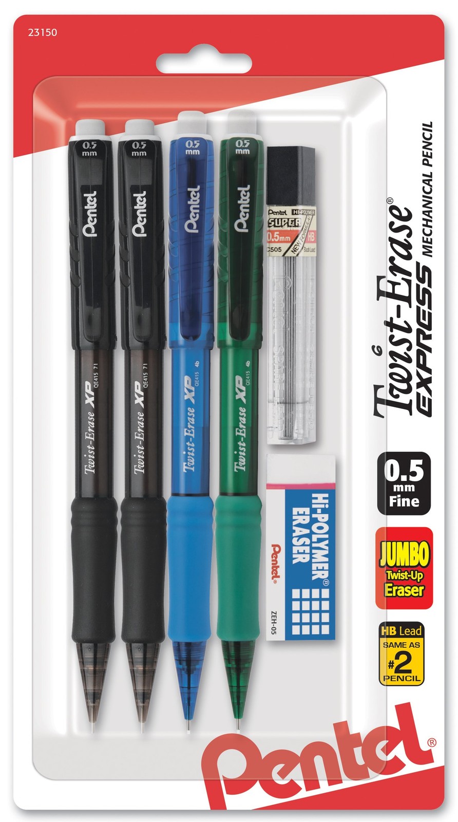 Pentel Twist-Erase Express Mechanical Pencil, 4 Count (Pack of 1), Assorted