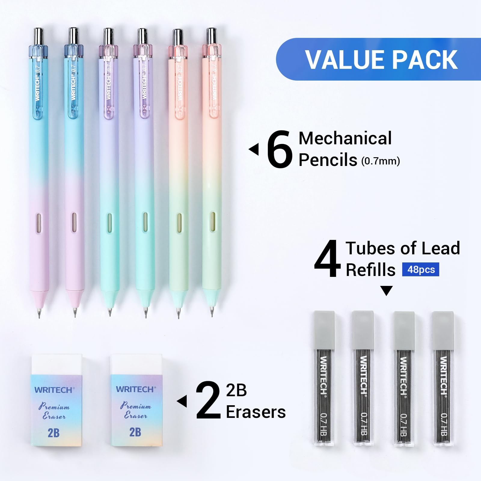 WRITECH Up Mechanical Pencil Set: 6ct Gradient 1 Count (Pack of 12), Black