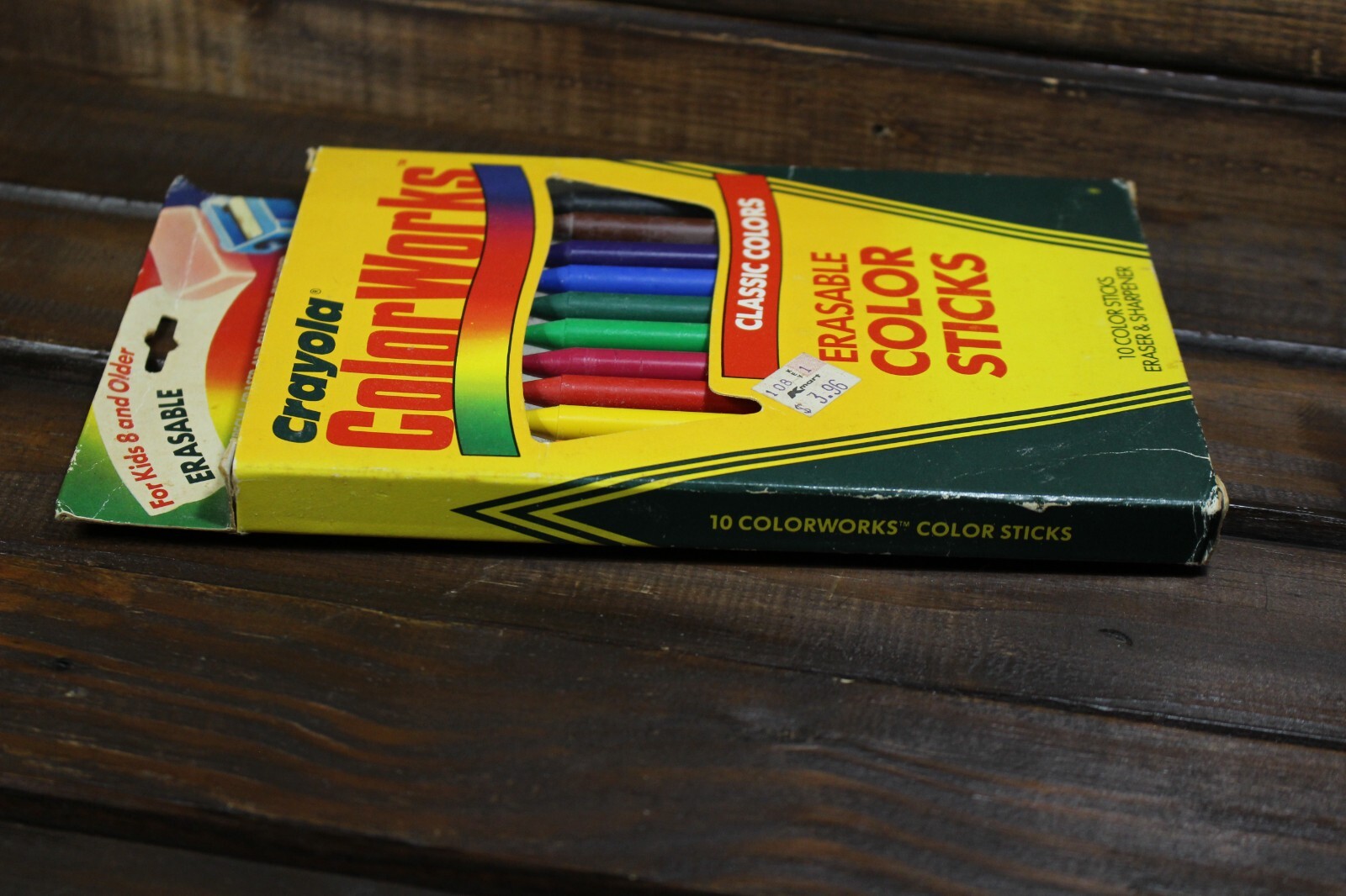 VTG 1988 Crayola ColorWorks 10 Color Erasable Crayon Sticks w/ Sharpener