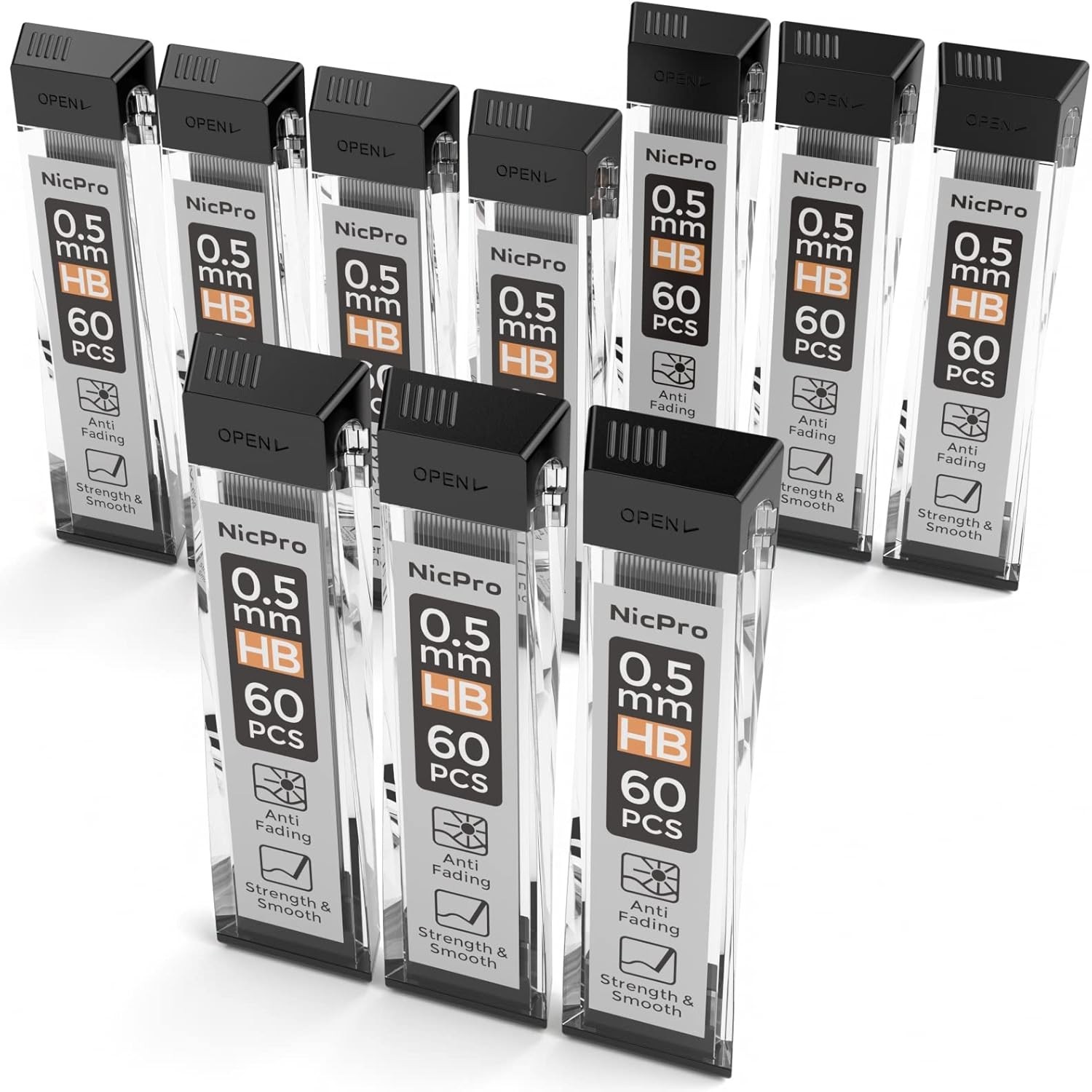 10 Tubes of 0.5mm HB Lead Refills for Mechanical Pencils – Smooth Writing