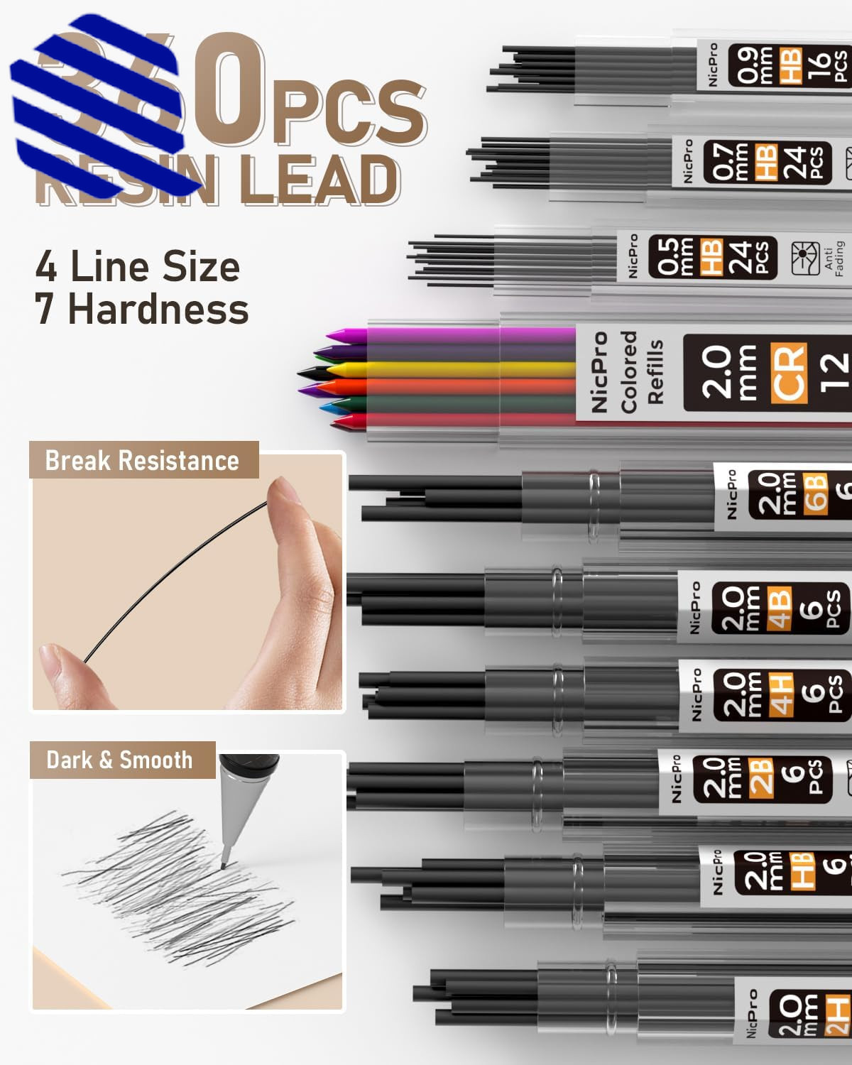 Art Mechanical Pencil Set 3 PCS Metal Drafting Pencil 0.5 mm & 0.7 mm & 0.9 35PC