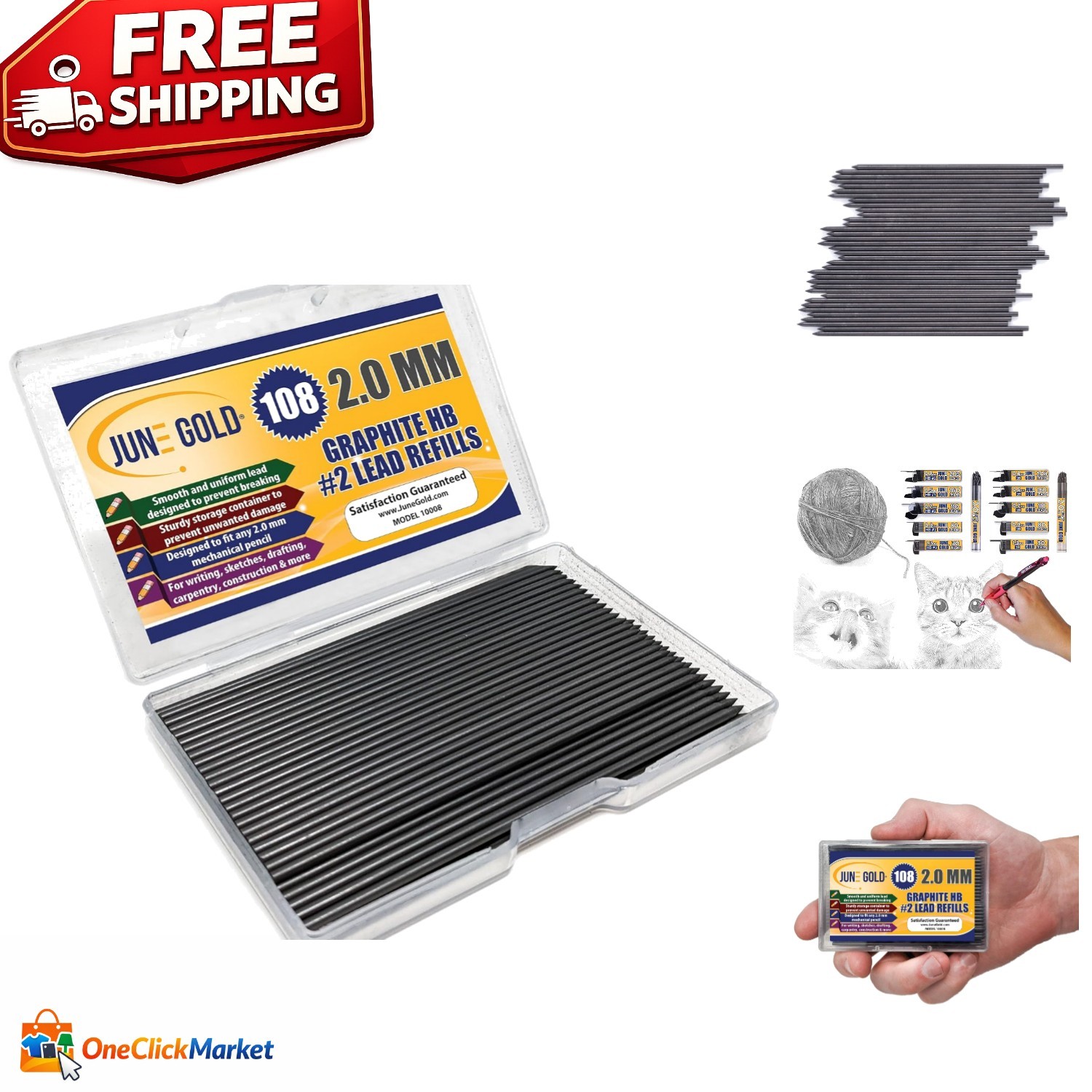 108-Piece Set of Break Resistant 2.0 mm HB Graphite Leads for Smooth Writing