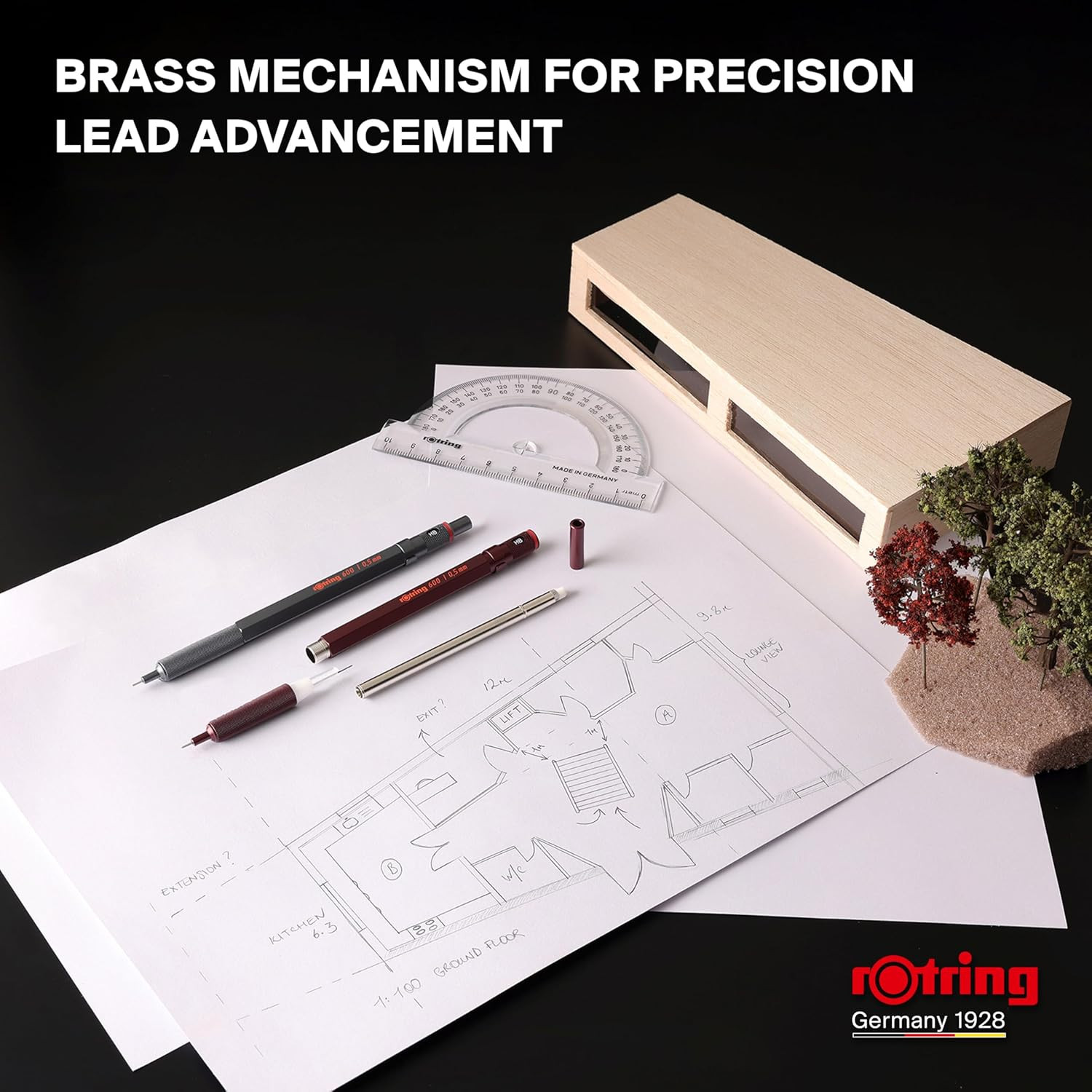 Rotring 600 Full-Metal Body 0.7Mm Mechanical Pencil, Black, for Precise Ruler-Ba