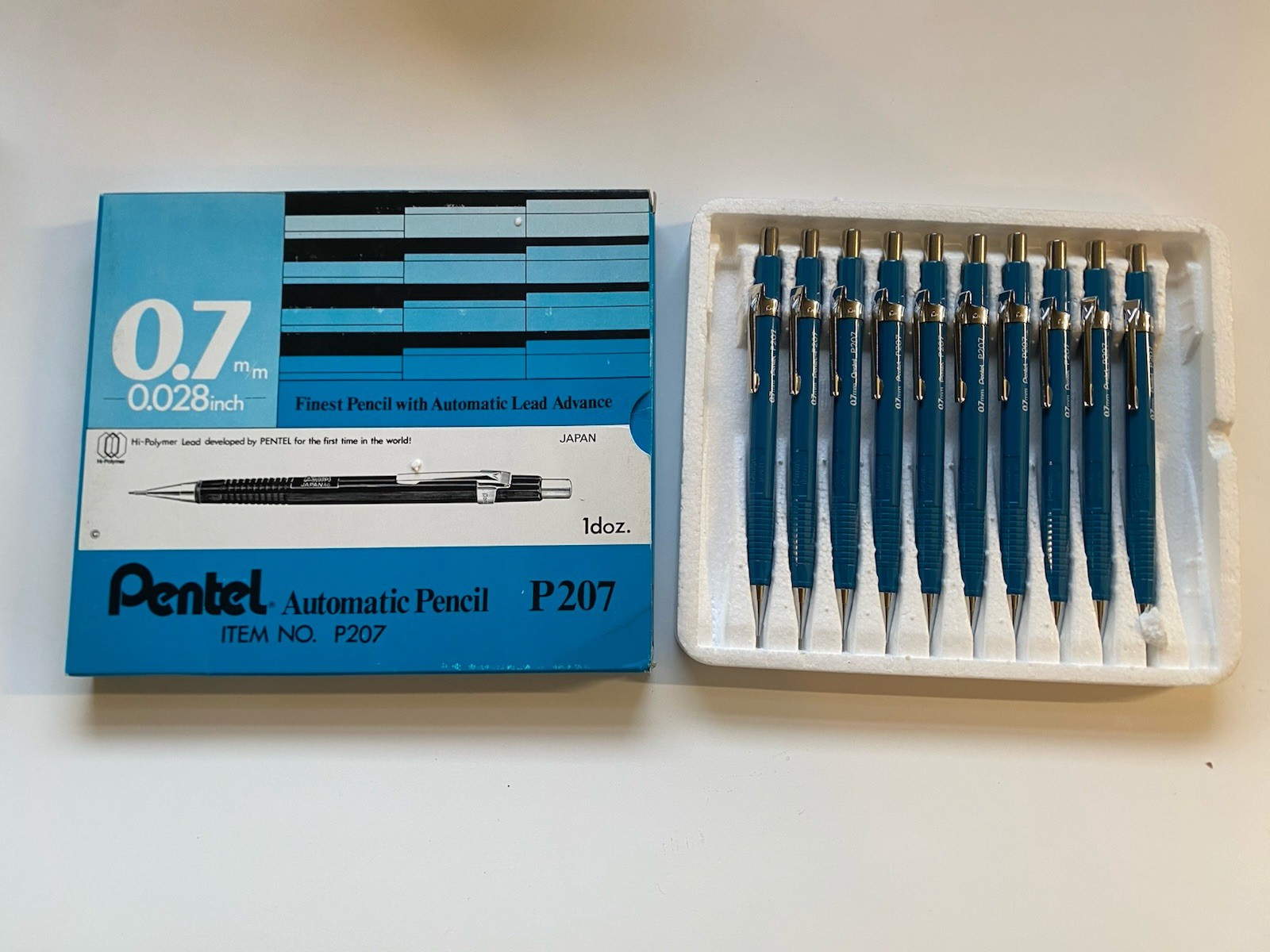 NOS Vintage Pentel Automatic Pencils 10-Pack P207 Blue