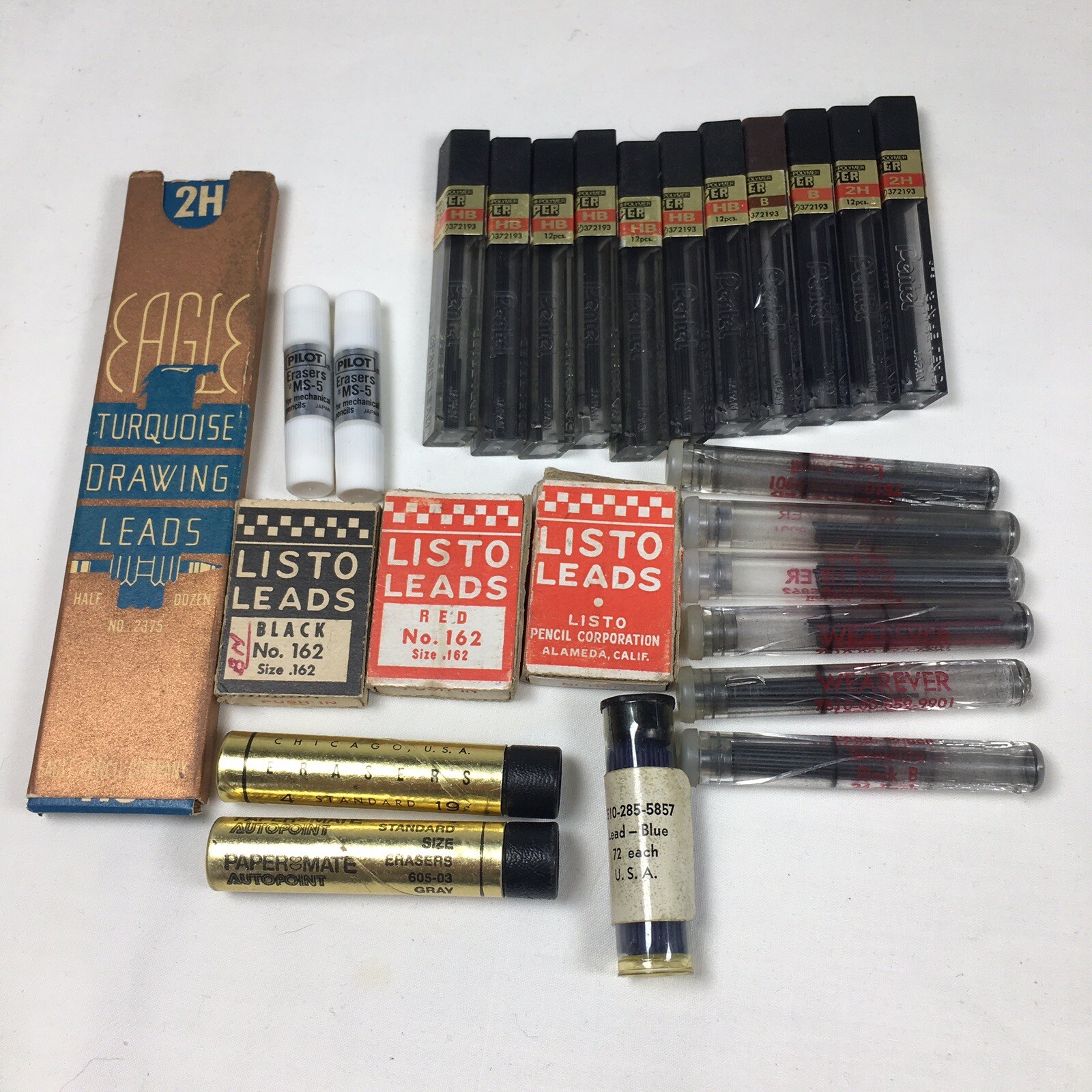 Vintage Mixed Lot Mechanical Pencil LEADs and ERASERS Pentel Listo Wearever