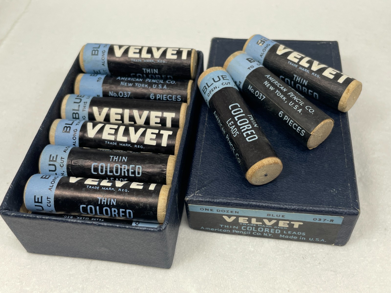 Vintage nos VELVET Mech. Pencil Leads ~ 6 pcs BLUE .046 1.18mm ~ $5 ship +Free