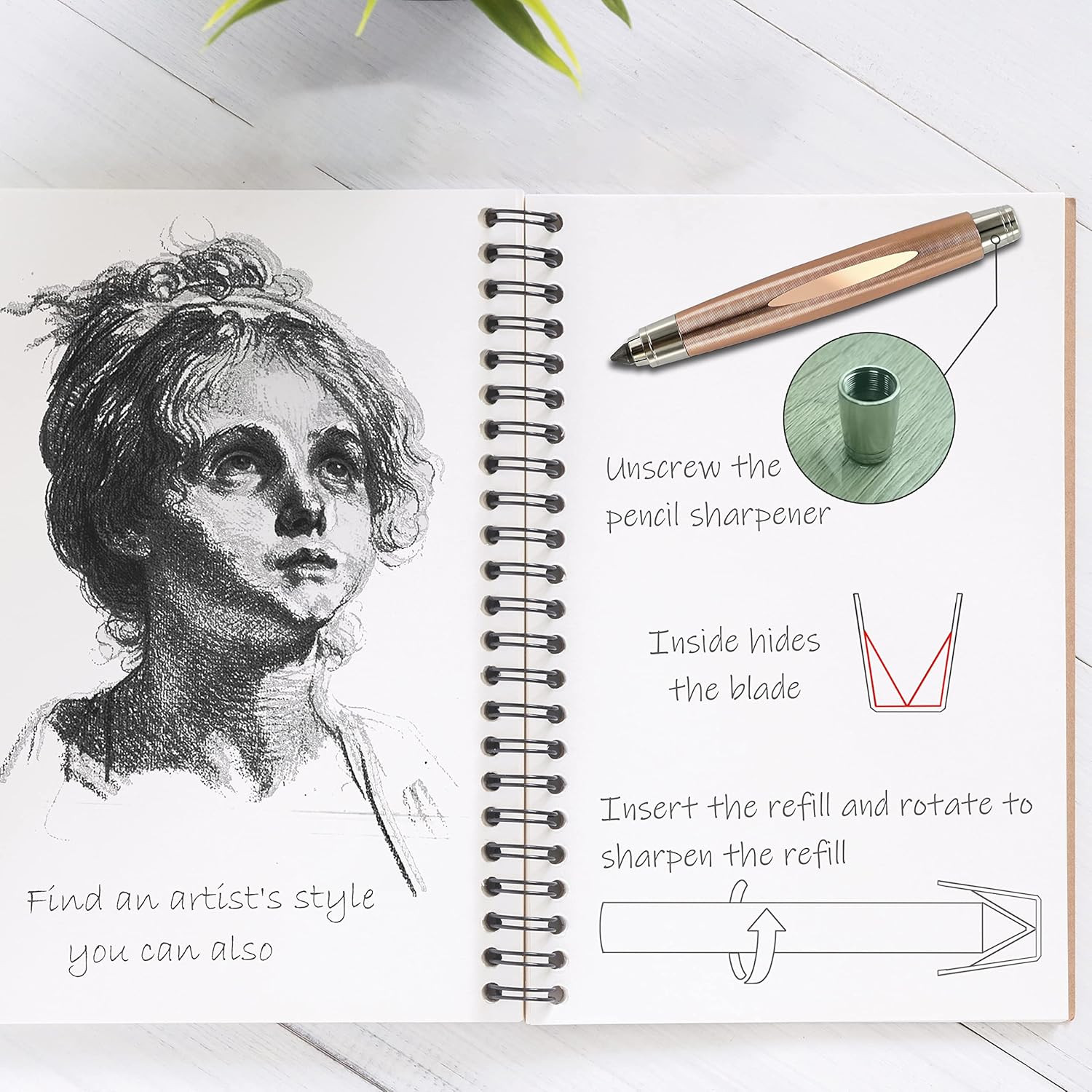Sketch up 5.6Mm Mechanical Pencil Mechanical Clutch with Built Sharpener (Gold)