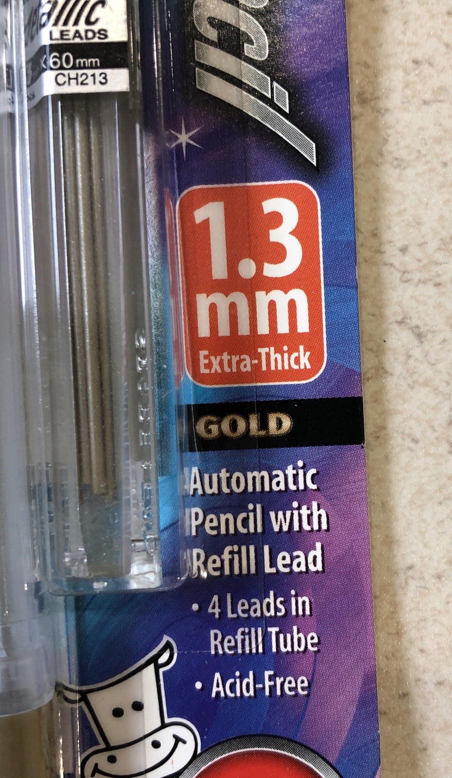 Pentel Milky Metallic Pencil Color Gold 1.3 mm lead, with Extra Refills – New