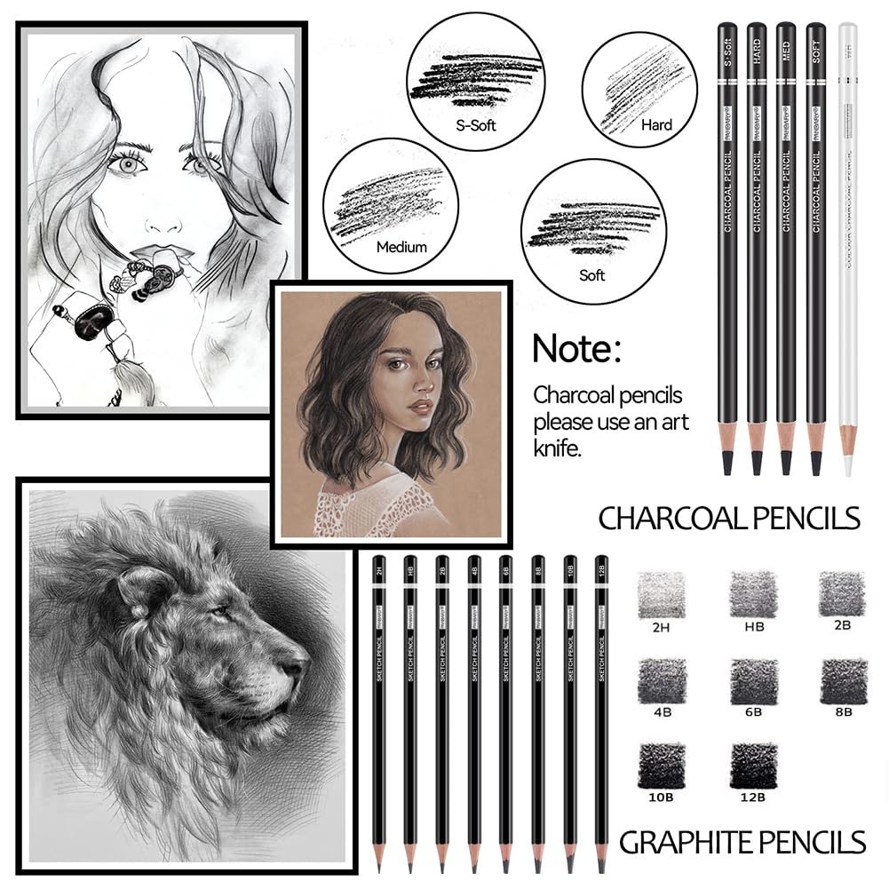 PANDAFLY Drawing Sketching Pencil Set, 1 Count (Pack of 22), 22 Pack – Black