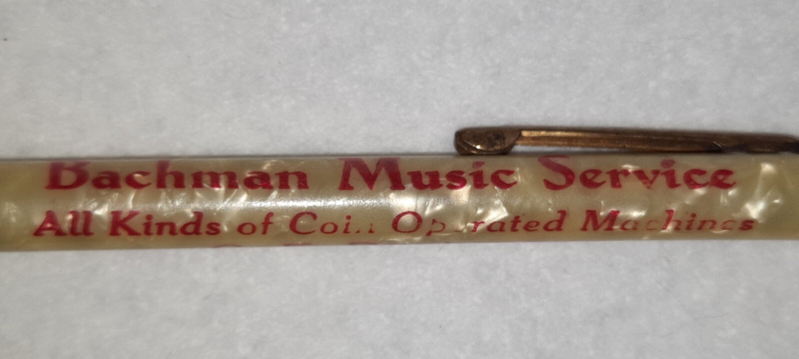 “Bachman Music Ser.*Coin Op. Machines*Phone 49 North Bend, Nebr.” Working Pencil