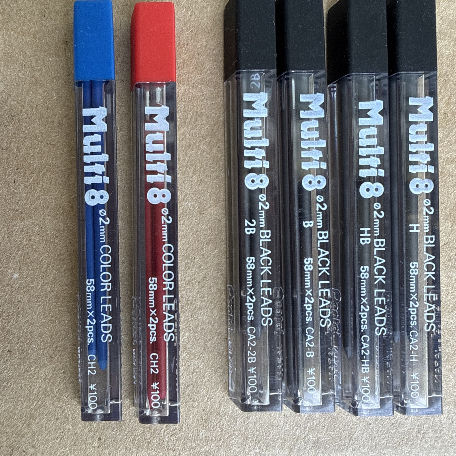 Pentel Multi8 2mm Color Leads 2x58mm LOT of 8 Tubes Refill Black Red Blue