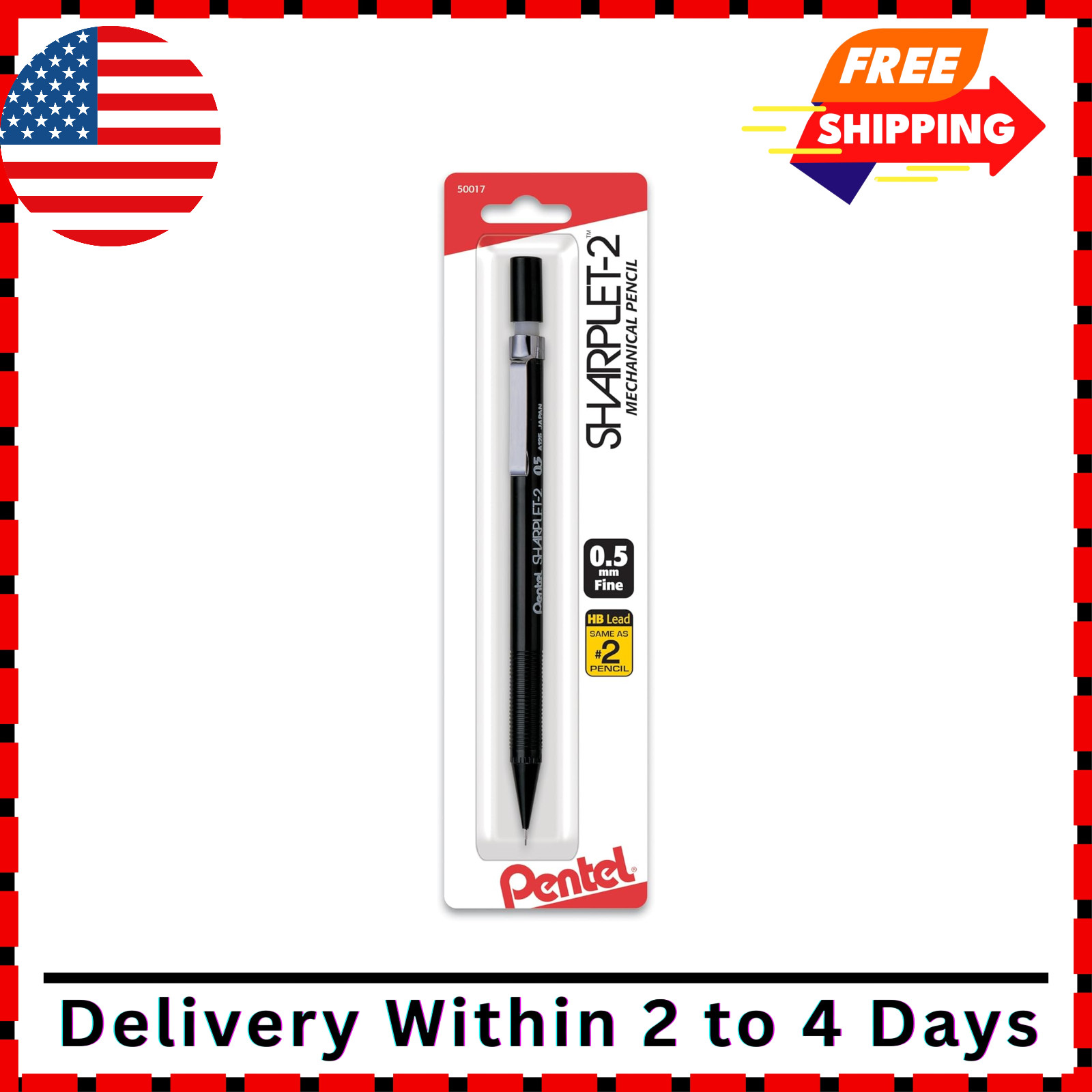 Pentel Sharplet-2 Automatic Pencil, 0.5Mm, Black, 1 Pack (A125BP-K6)