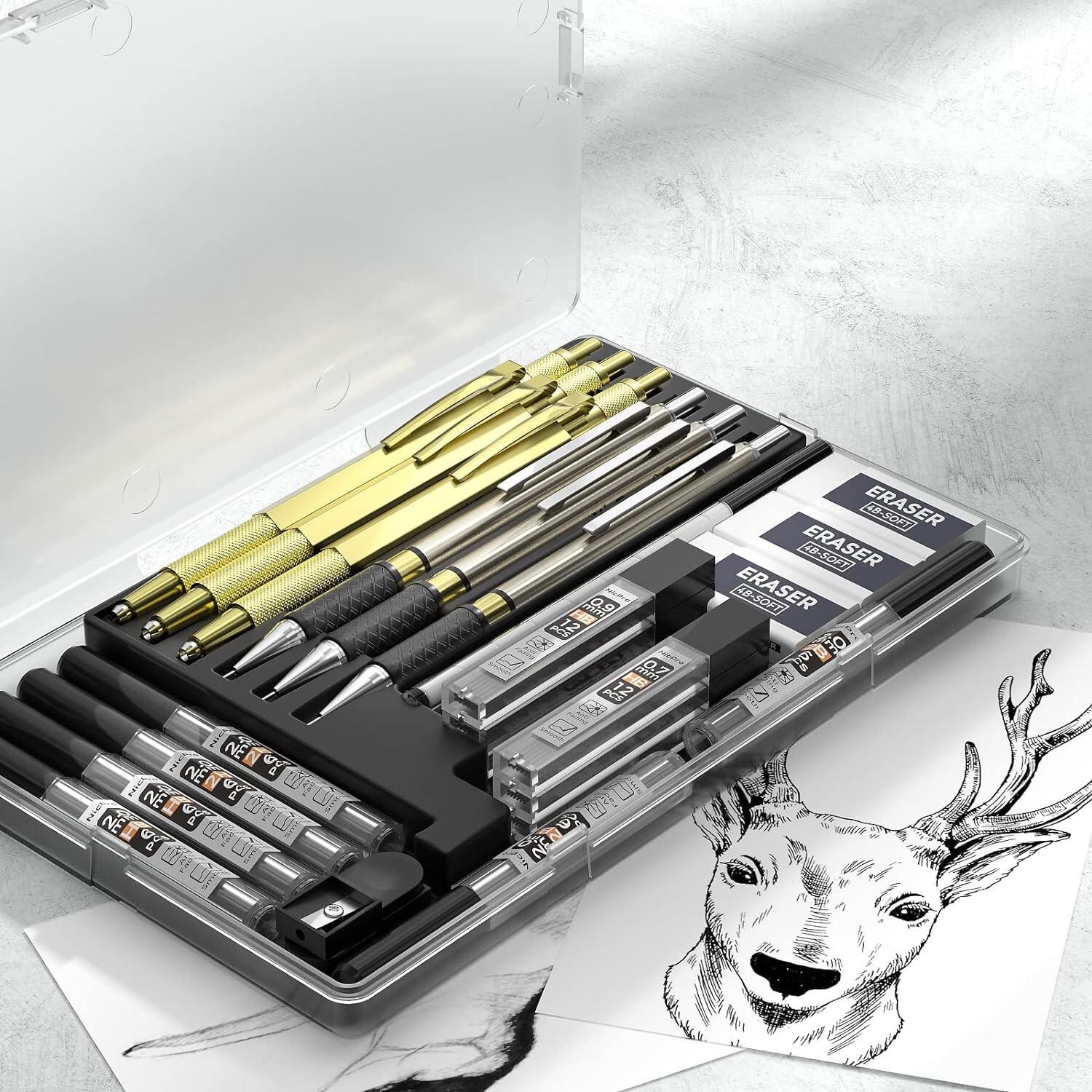 Mechanical Pencils – 27 Piece – 0.5mm, 0.7mm, 0.9mm – Lead Refills – Erasers