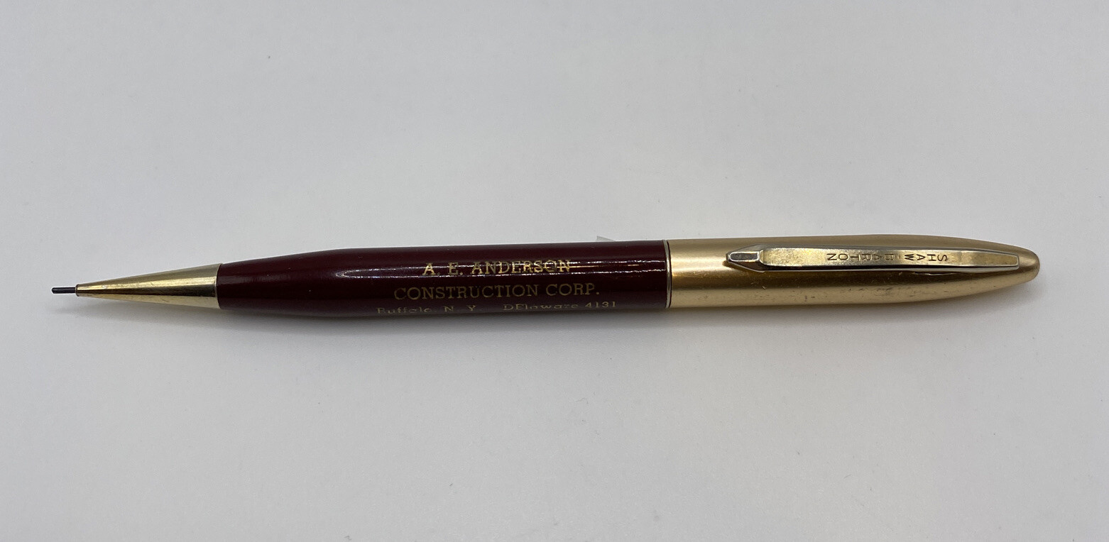 Vtg SHAW BARTON ADVERTISING MECH PENCIL MAROON & GOLD – AE Anderson Buffalo, NY