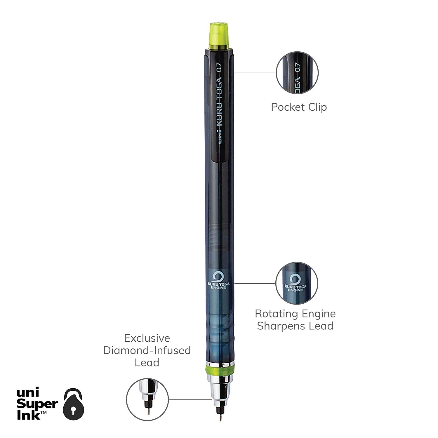 uniball Kuru Toga Mechanical 1 Count (Pack of 1), Black/Gray,Black/Green