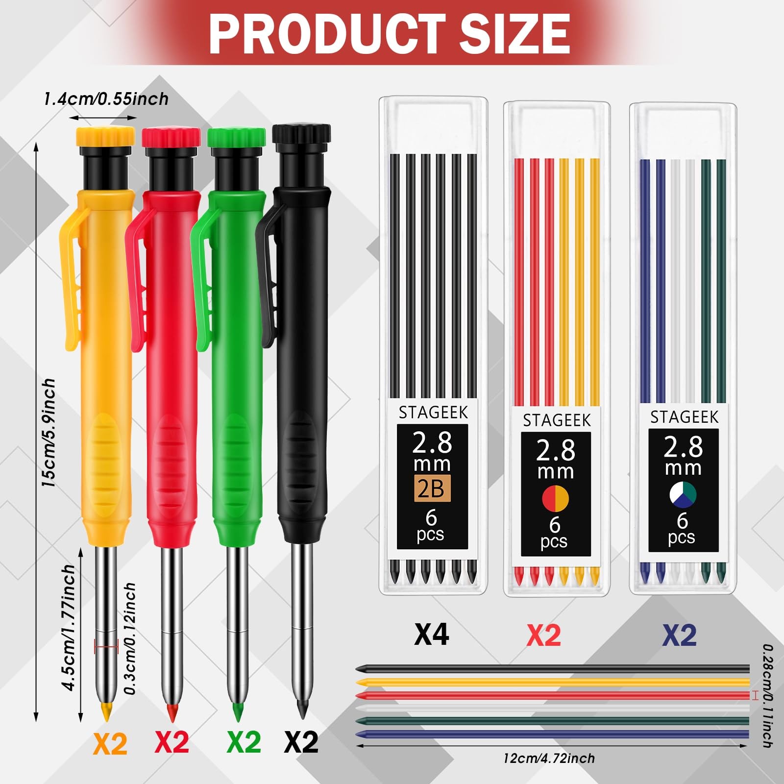 8 pack 2.8mm Mechanical Carpenter Pencils with 48 Refills, Construction Penci…