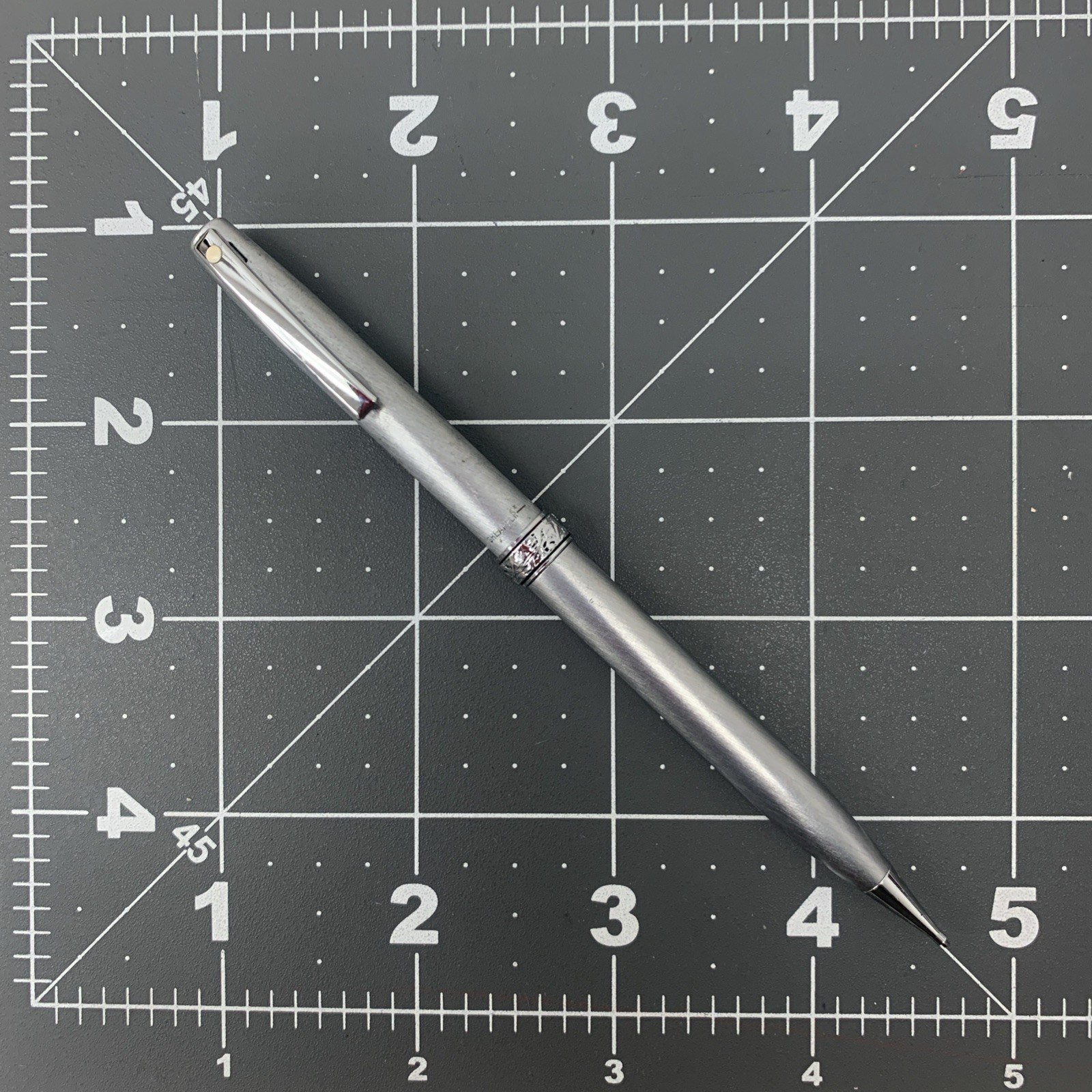 Vintage SHEAFFER Mechanical Pencil Brushed Chrome Florentine Trim Silver RARE