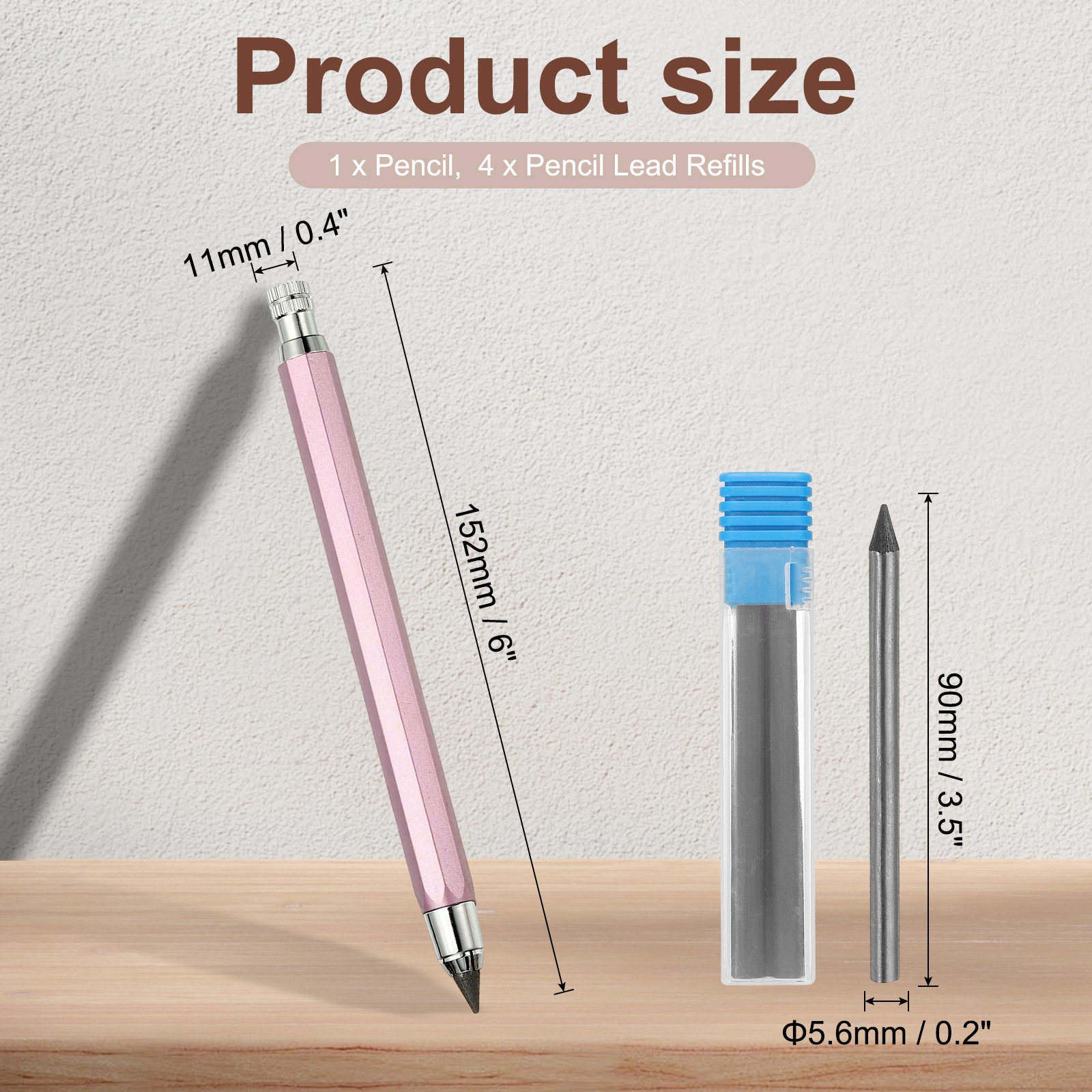 5.6mm Mechanical Carpenter Pencil with 4 Refills for Pencil Architect, Pink