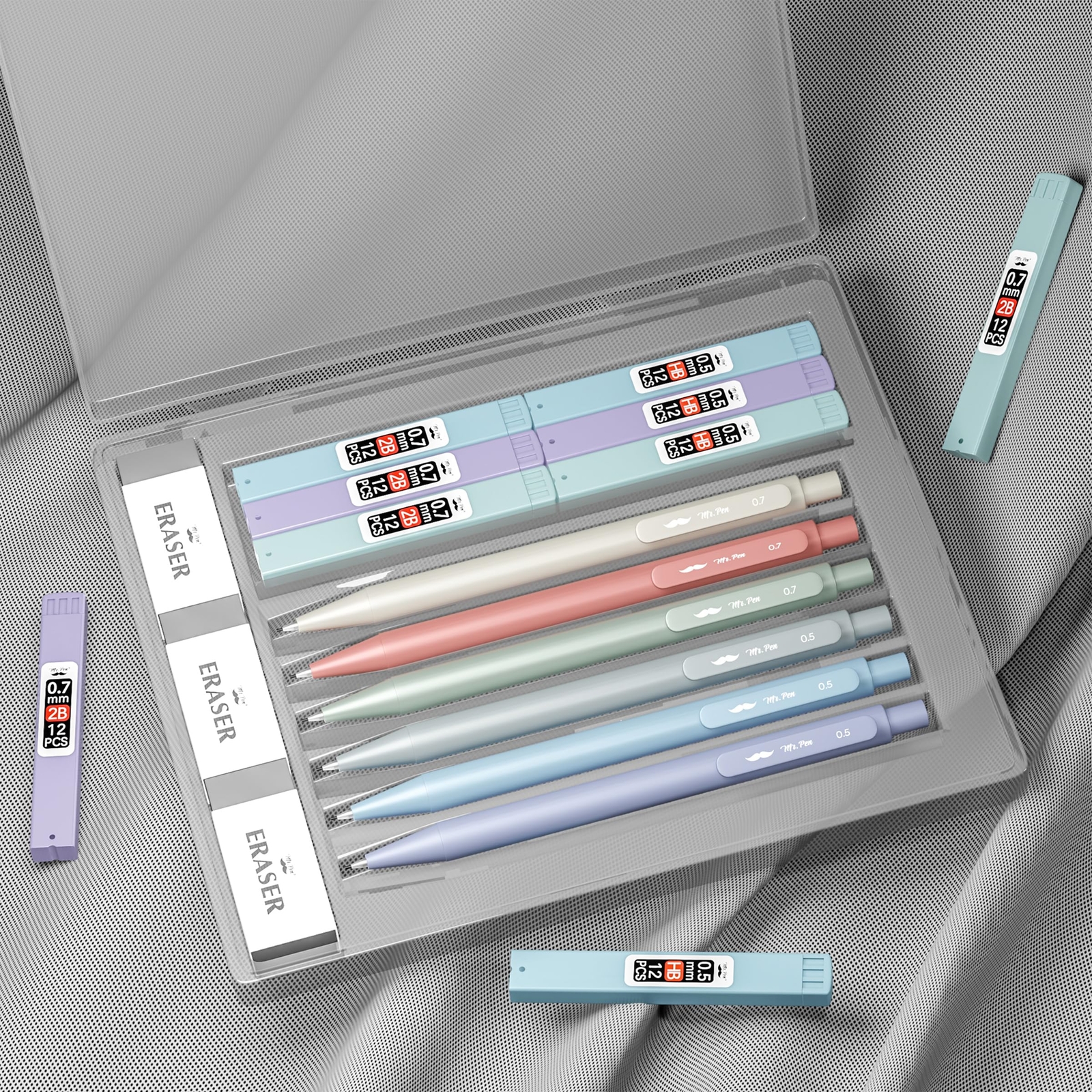 6 Pack Mechanical Pencil Set with Lead Refills & Erasers 2 Sizes, 0.5 & 0.7mm