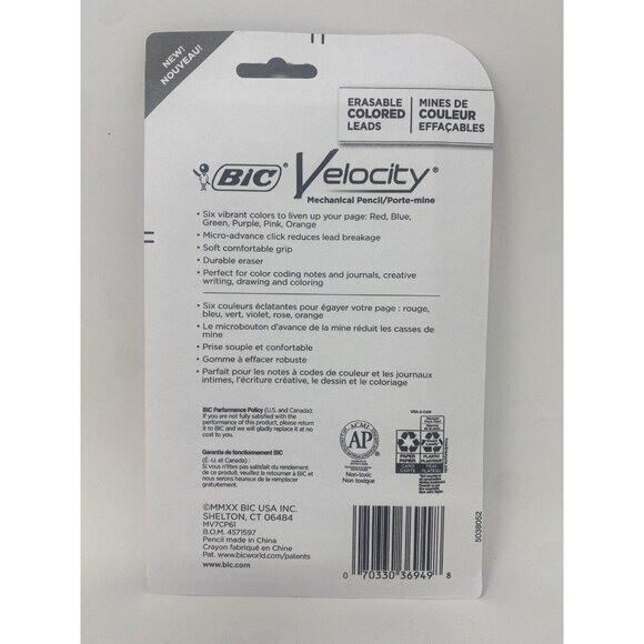 BIC Velocity Mechanical Pencils with Colored Leads, Medium Point 0.7 mm, 6-Count