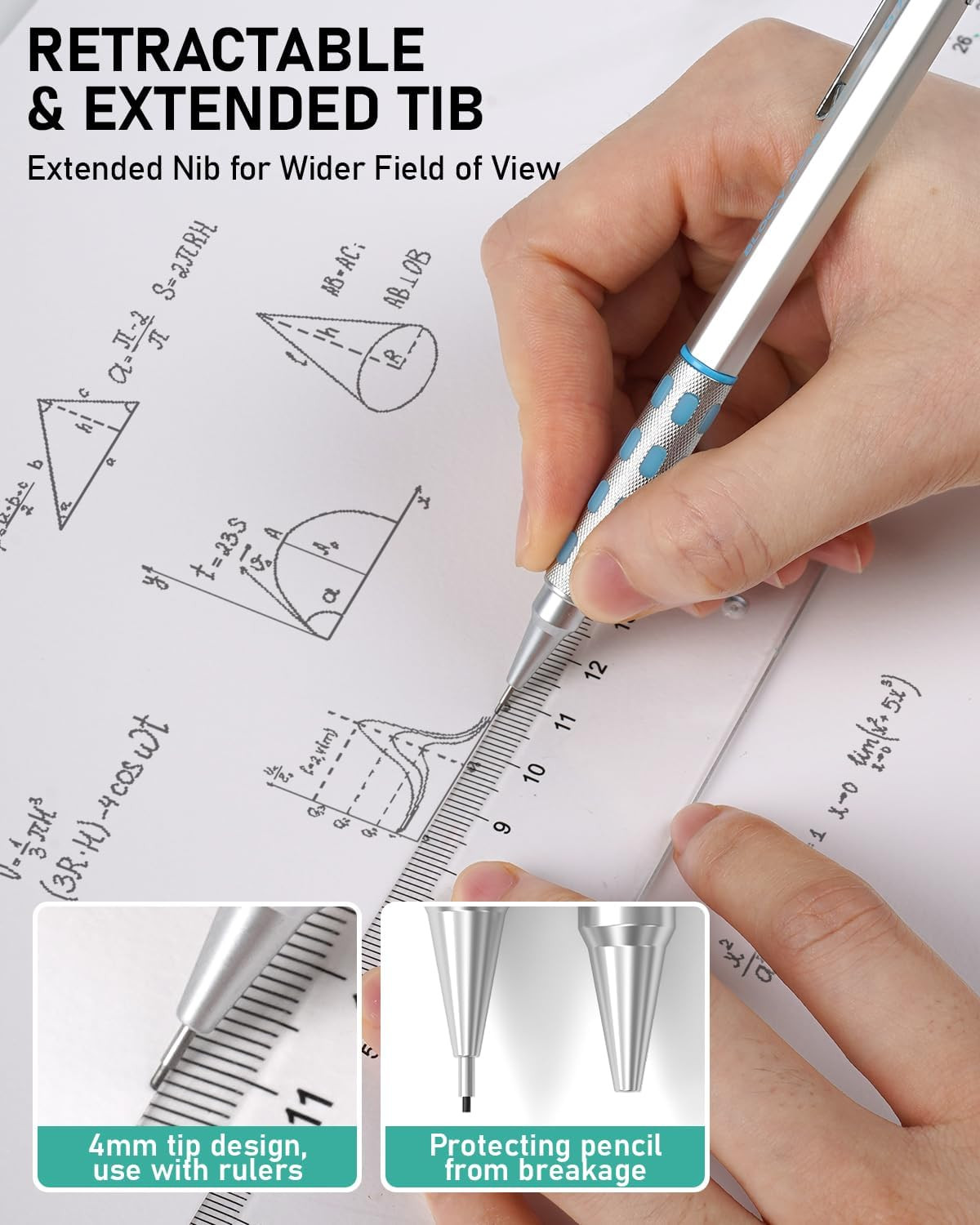 Blocky Gear Metal Mechanical Pencil Set in Leather Case, 29PCS Art Drafting Penc