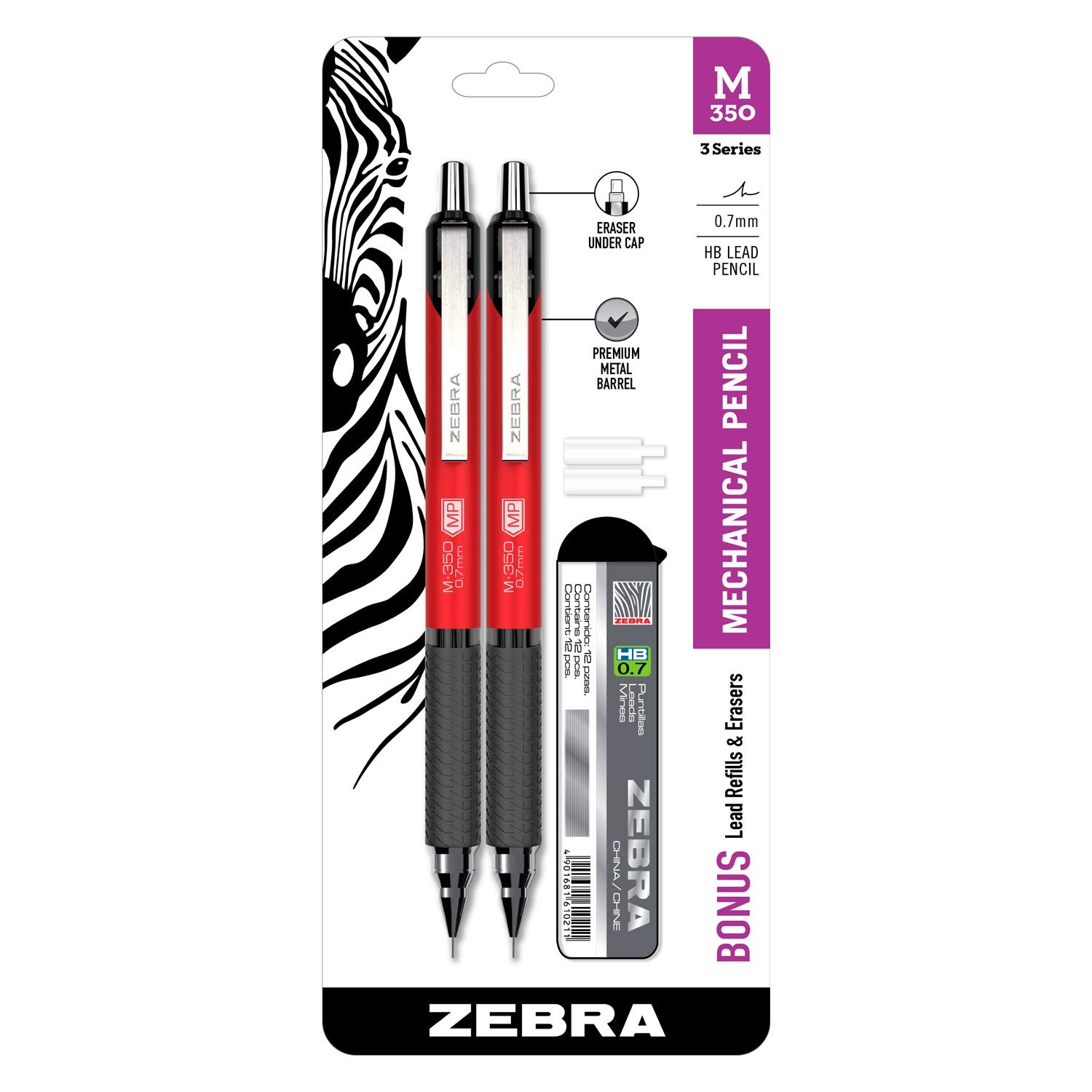 Zebra Pen M-350 Mechanical Pencil, 0.7mm 1 Count (Pack of 2), Red Barrel