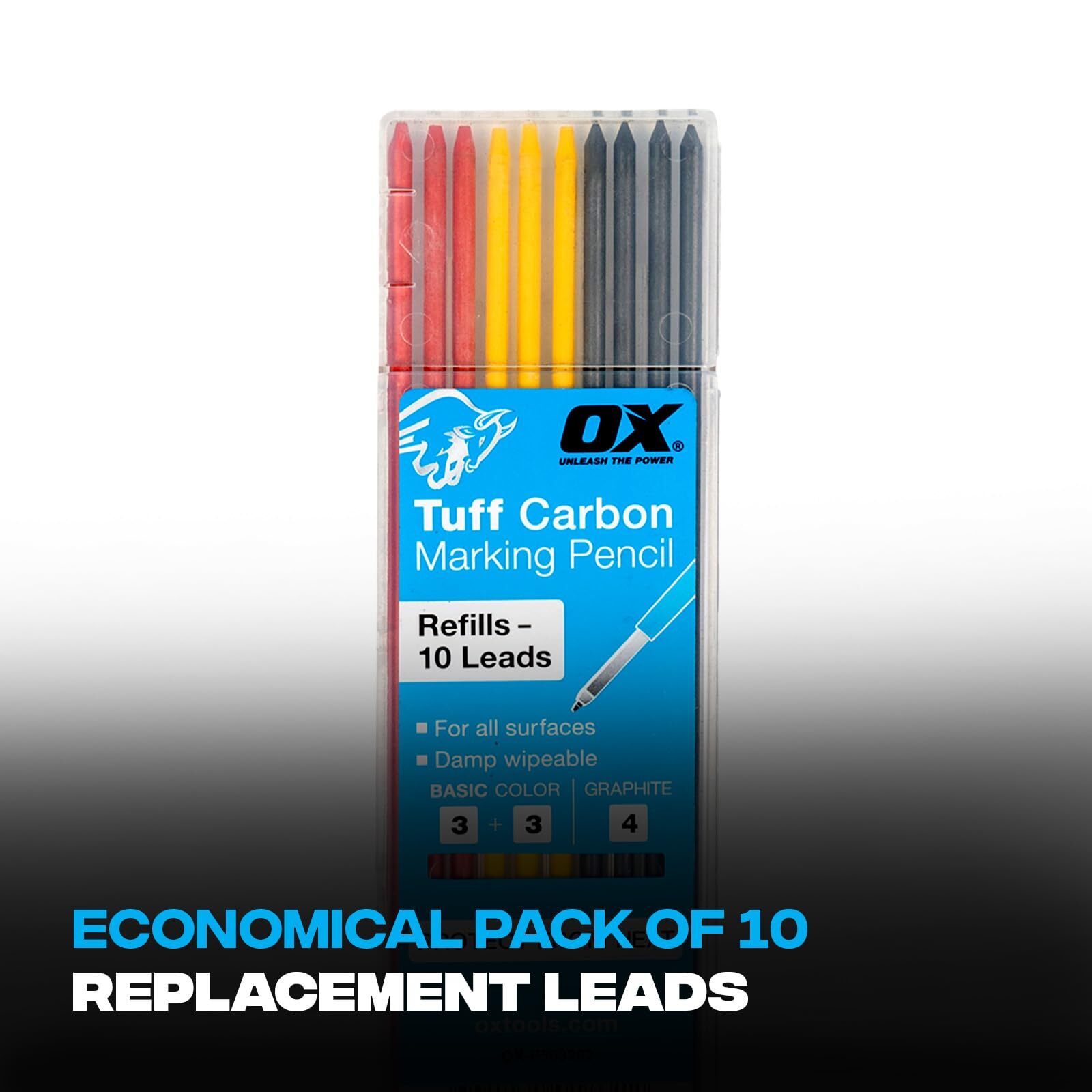 OX Tools Tuff Carbon Marking Pencil Replacement Lead 10 Pack Red Yellow Graphite