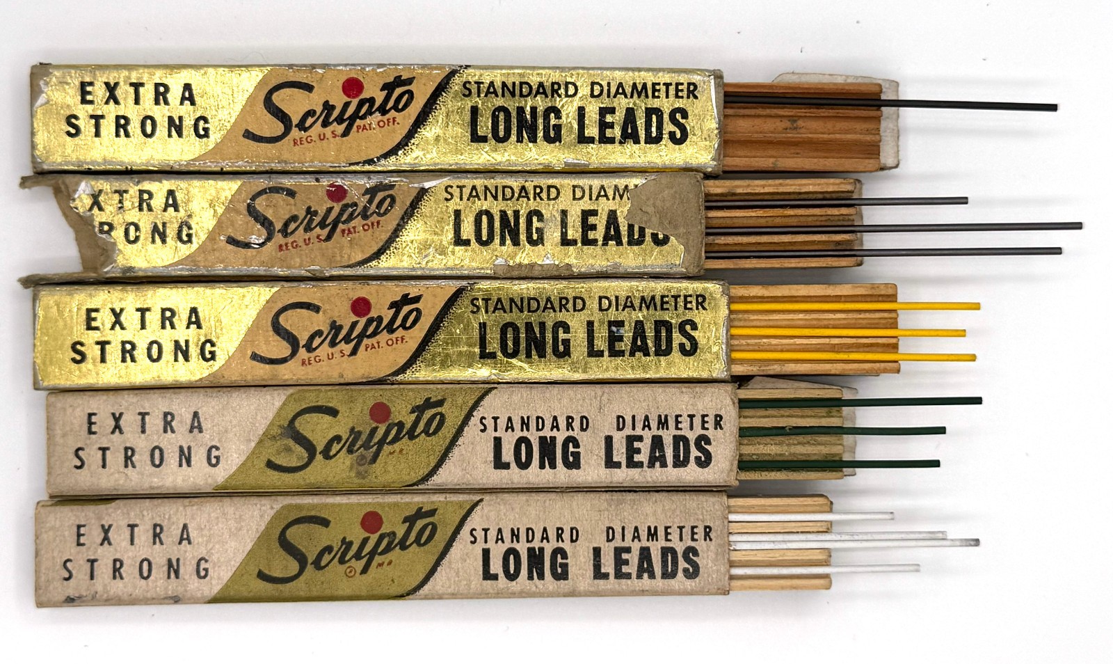 Vintage Scripto Mechanical Pencil Leads Lot – Black, Yellow, Green & White