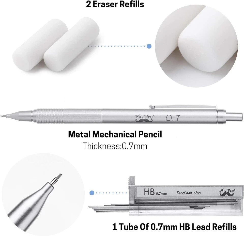 Mr. Pen- 0.7Mm Mechanical Pencil with Case, Mechanical Pencils 0.7Mm, Metal Mech