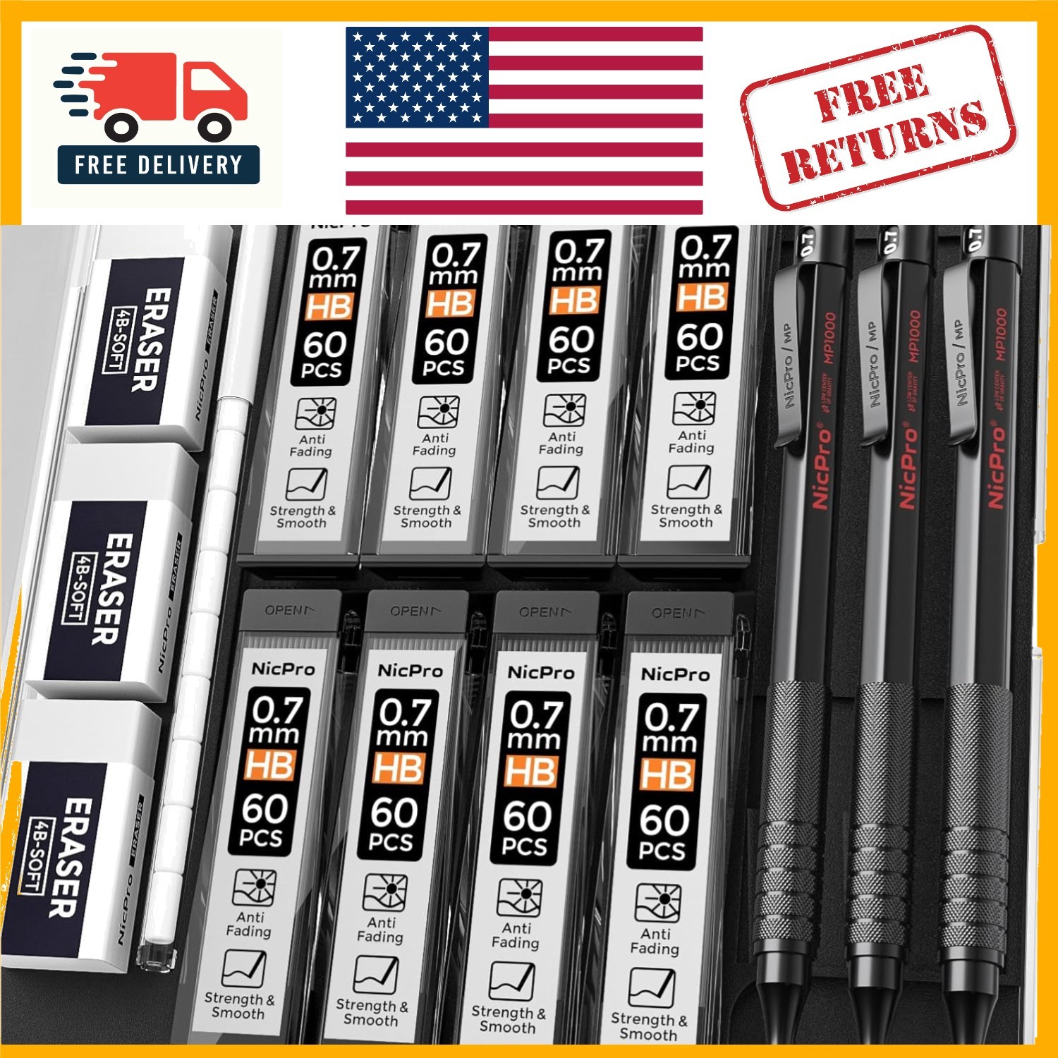Artisan Mechanical Pencil Set – 3×0.7mm Pencils with Storage Case & Accessories