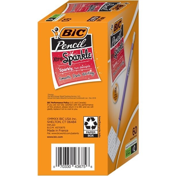 BIC Xtra-Sparkle Mechanical Pencil, Colorful Barrel, Medium Point (0.7 mm), 60 C