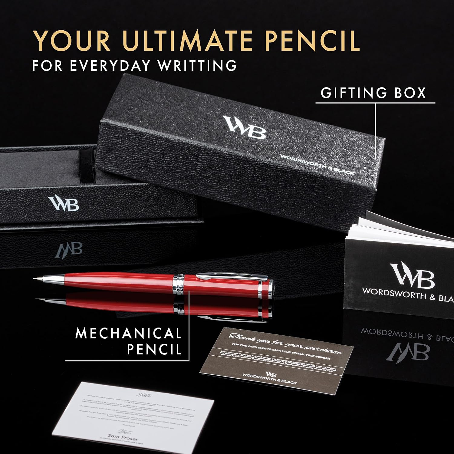 Wordsworth and Black Mechanical Pencil Graphite Lead- Stunning Luxury Metal Penc