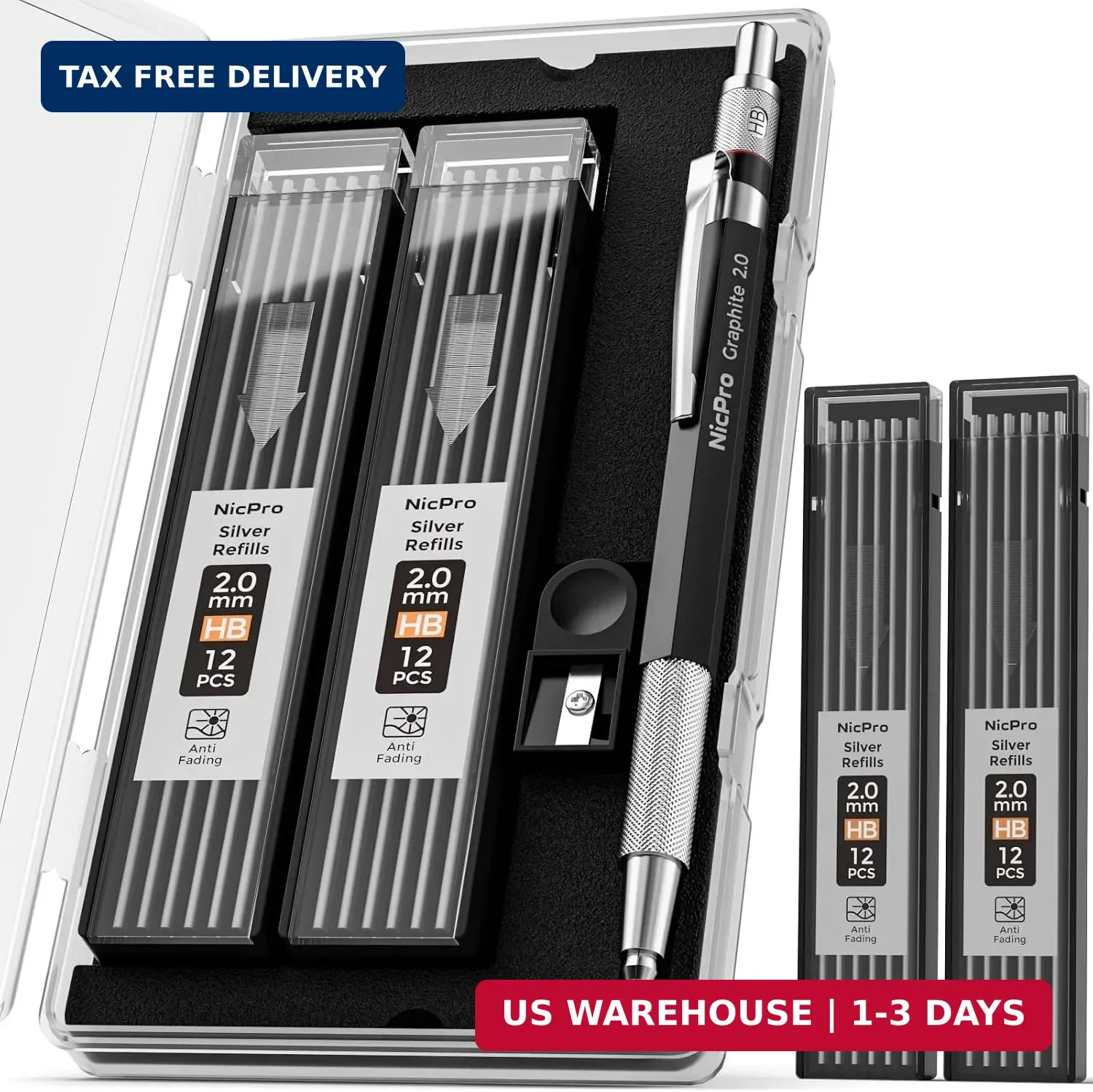 Nicpro 2mm Welder Mechanical Pencil Set with 24PCS Silver Refills, 2mm Metal Lea
