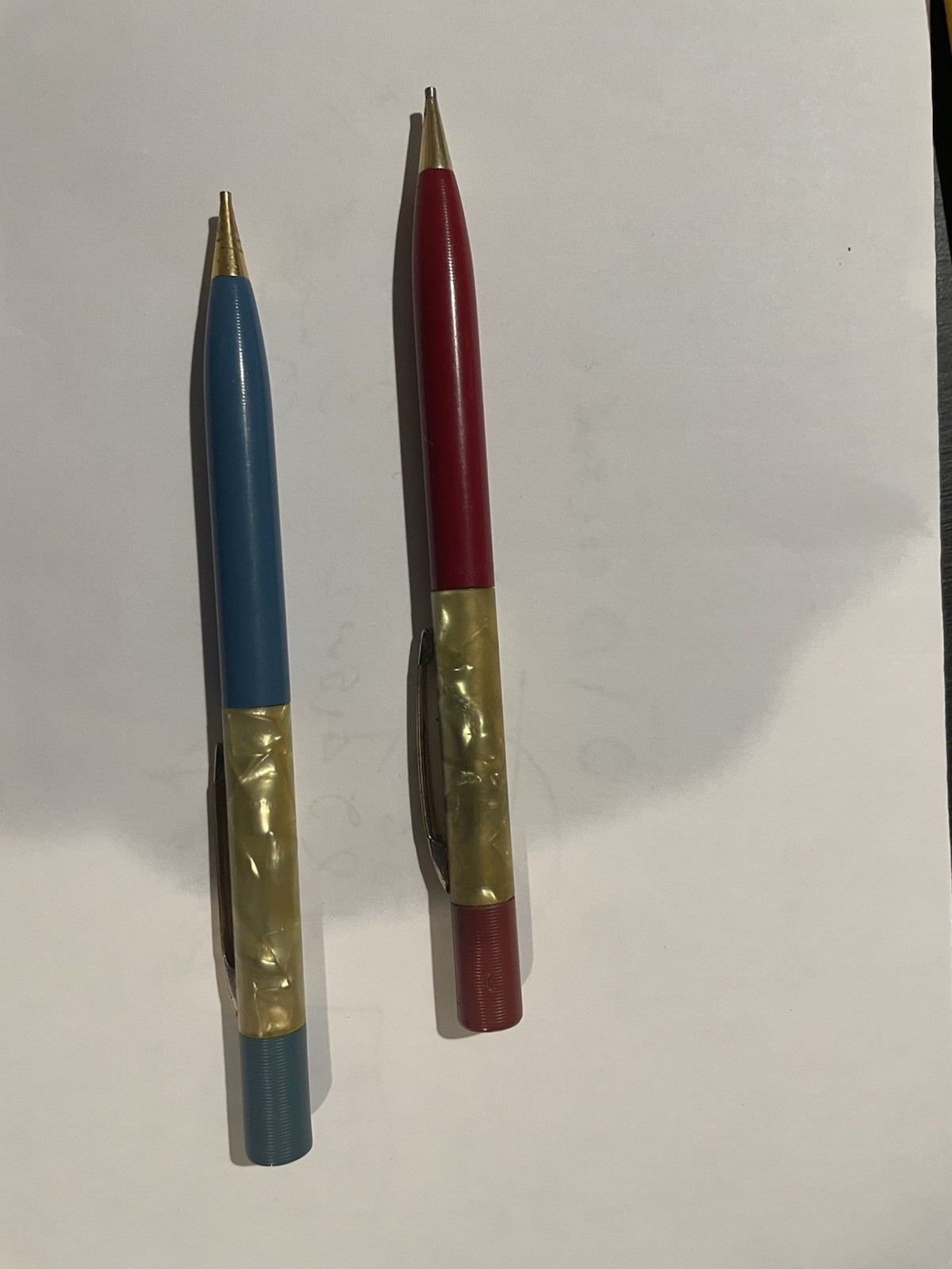 2 Vtg. Sheaffer Fineline Pastel Blue & Red Pearl Twist Mechanical Pencil