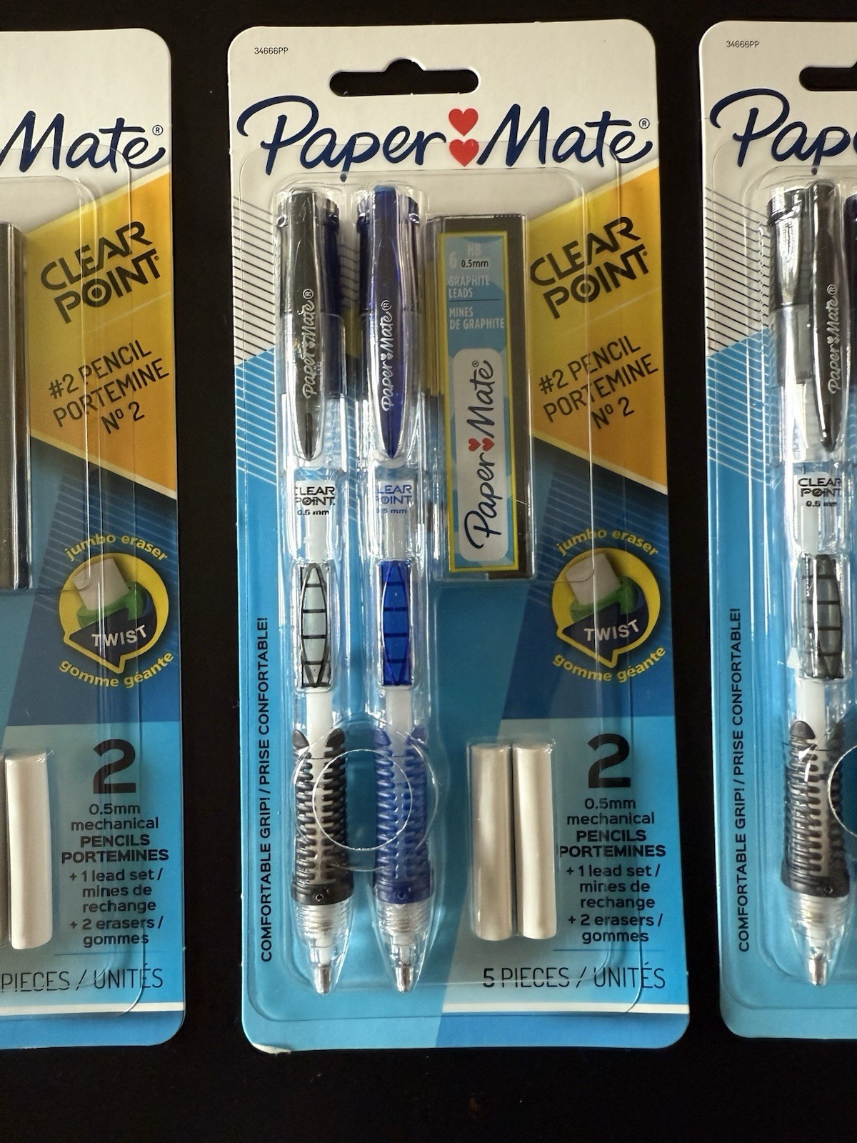 Lot of 3 -Paper Mate Clearpoint Mechanical Pencils 0.5mm HB 2 Pencil Lead School