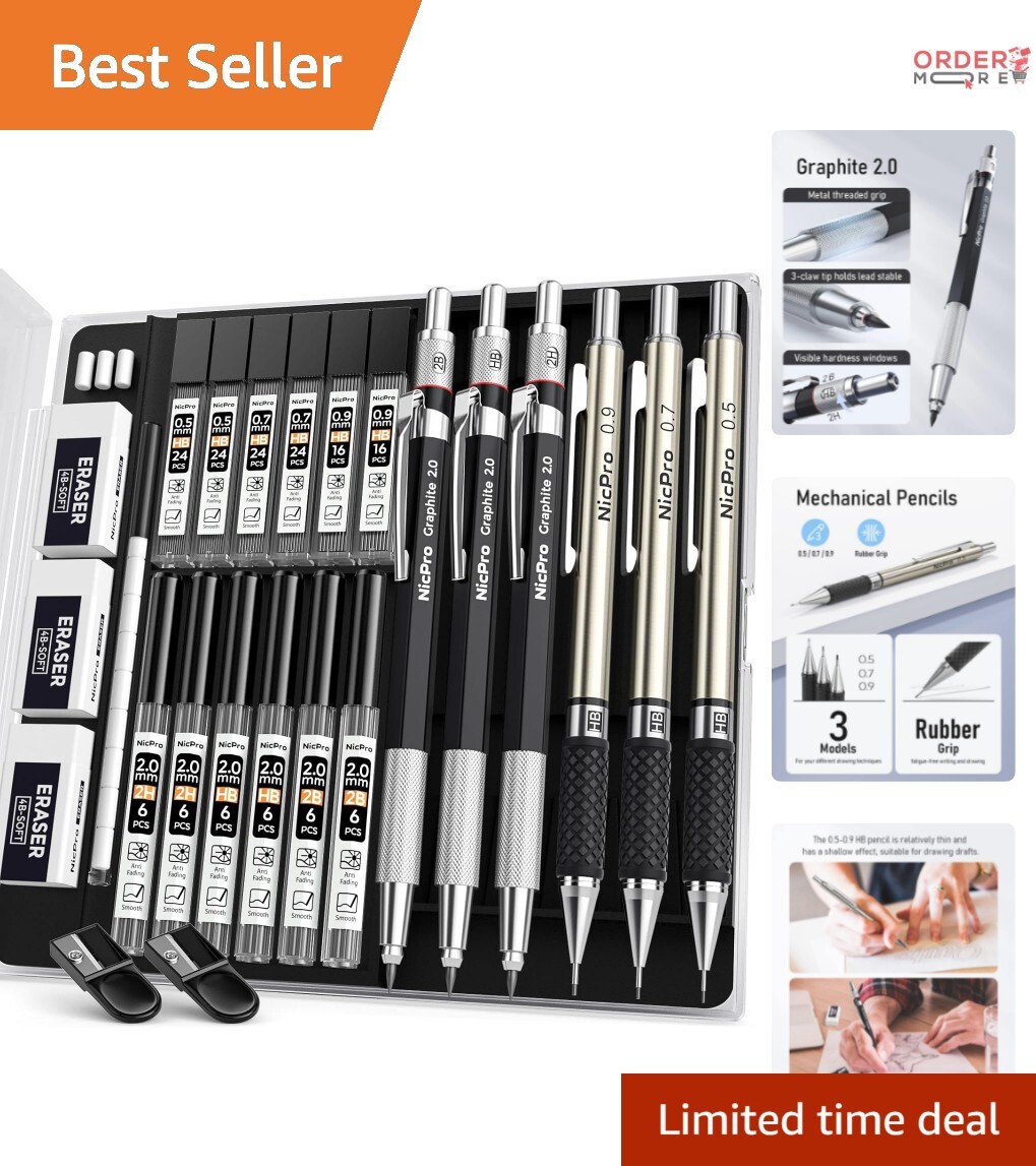 Versatile 6PCS Mechanical Pencil Set with Erasers & Sharpeners – Perfect for All