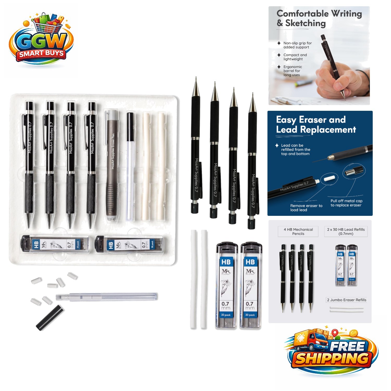 Lightweight MozArt Mechanical Pencil Set 0.7mm – Perfect for Artists & Students