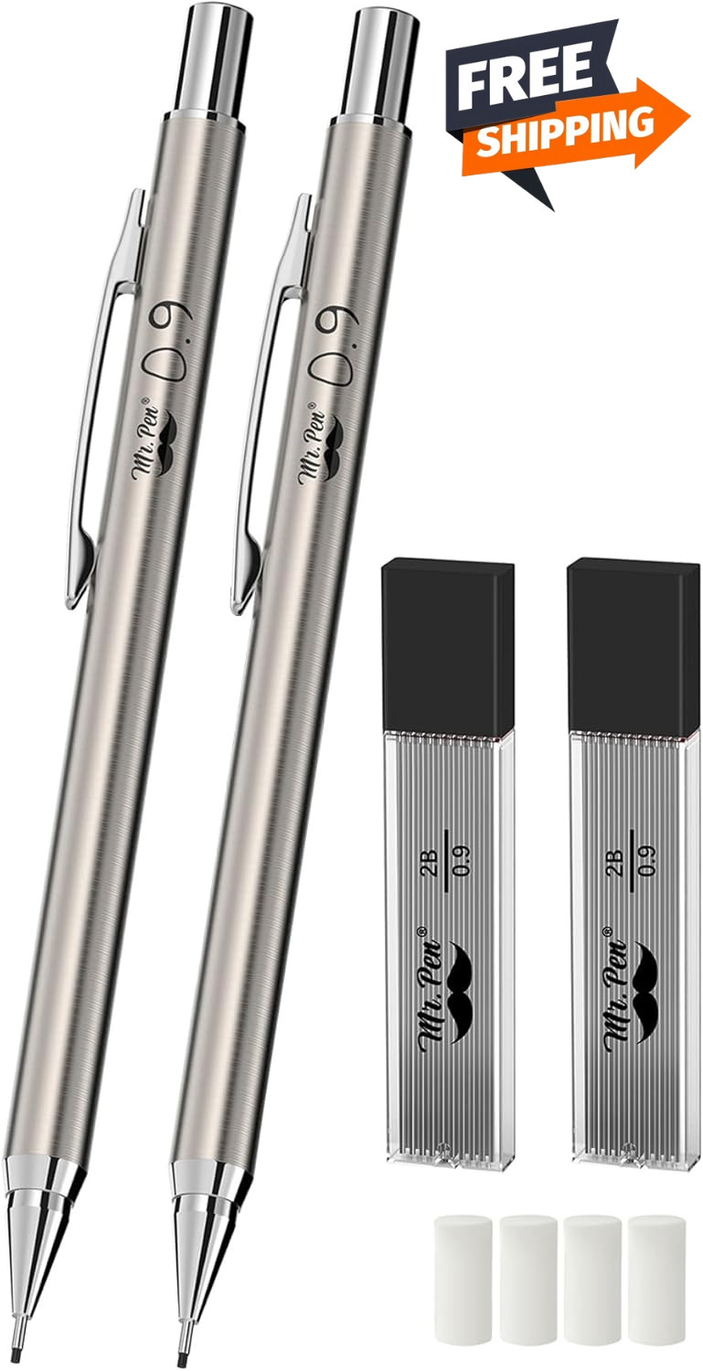 Metal Mechanical Pencils, 0.9Mm, 2 Pack, Pencil Mechanical, Lead Pencil, Metal M