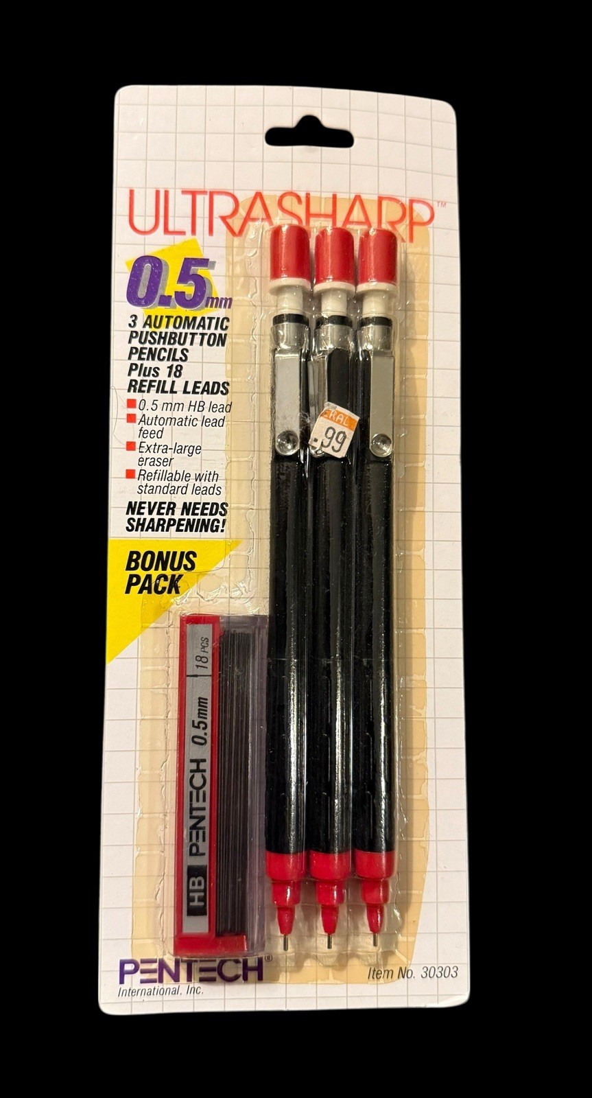 NOS Vintage 1987 Pentech Ultrasharp Red 0.5mm Mechanical Pencils Pack Of 3 NEW