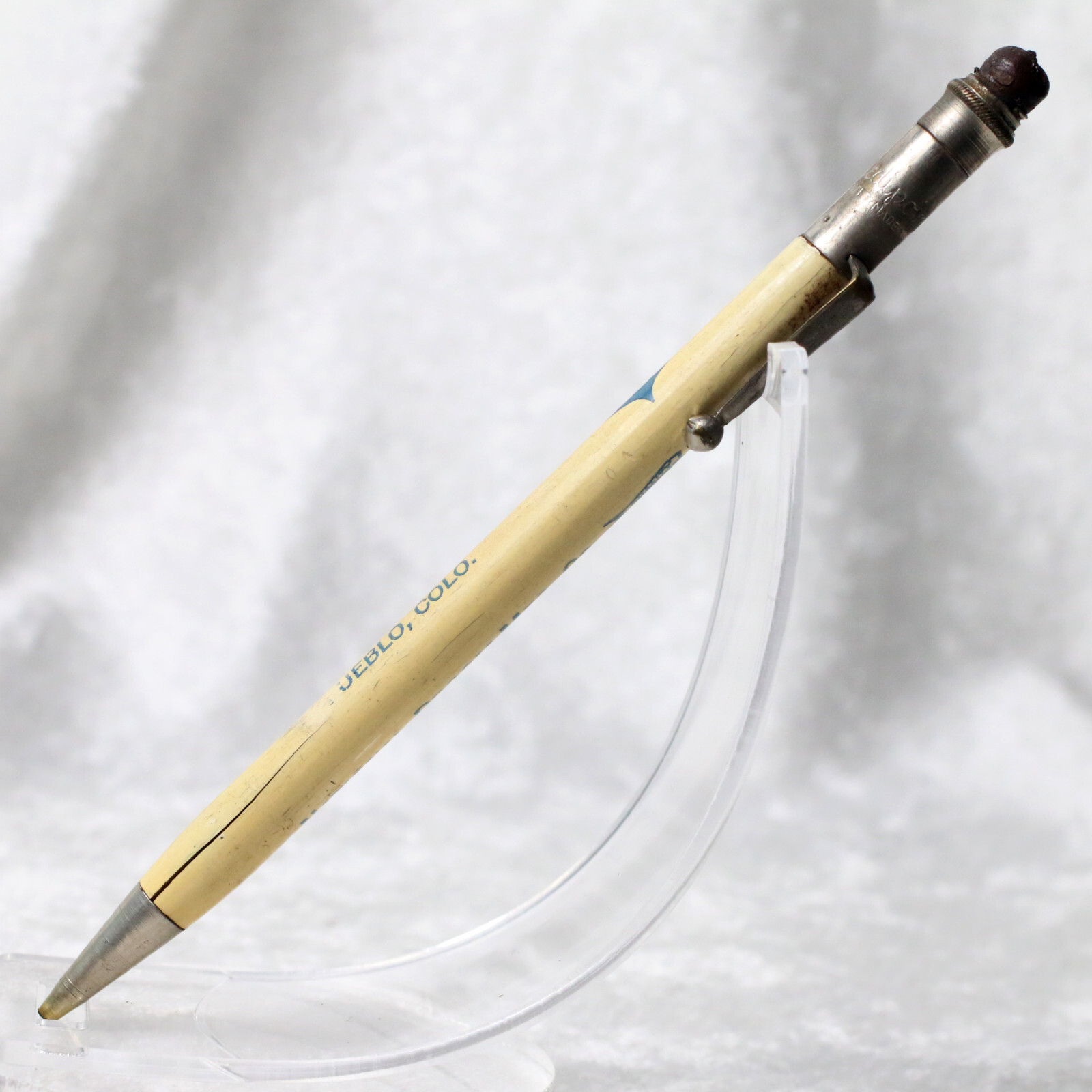 VTG 1930s RediPoint White Celluloid National Broom Advertising Mechanical Pencil