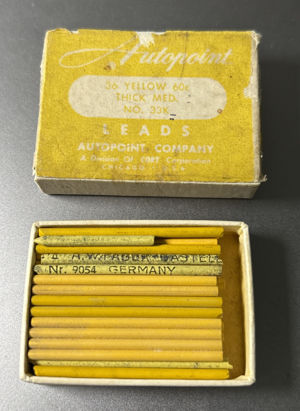 Vtg Box of Autopoint 36 No 33K Thick Med Yellow Leads Nr. 9054 A W Farber